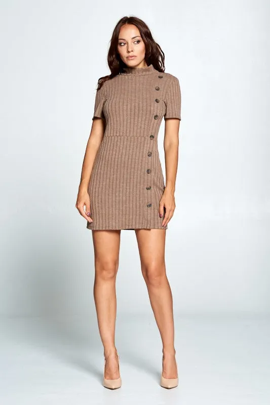 Between Us Buttoned Ribbed Mini- Toast