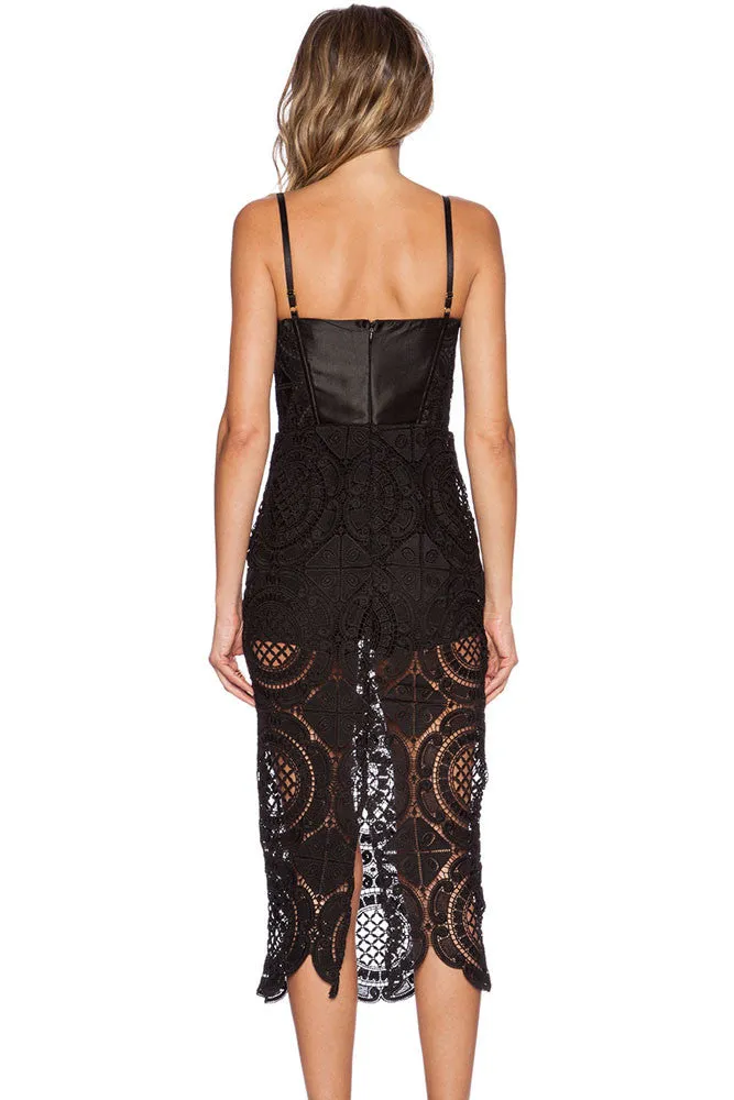 Black Cutout Lace Panel Bustier Bandage Dress