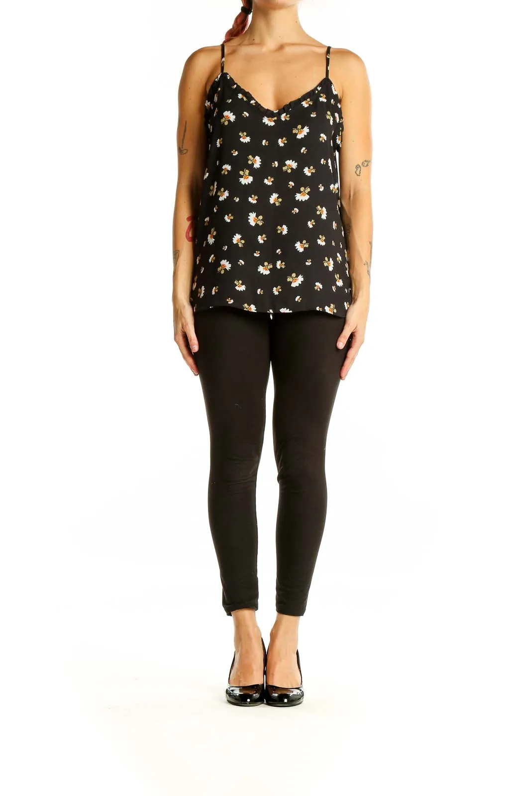 Black Daisy Print Camisole Top
