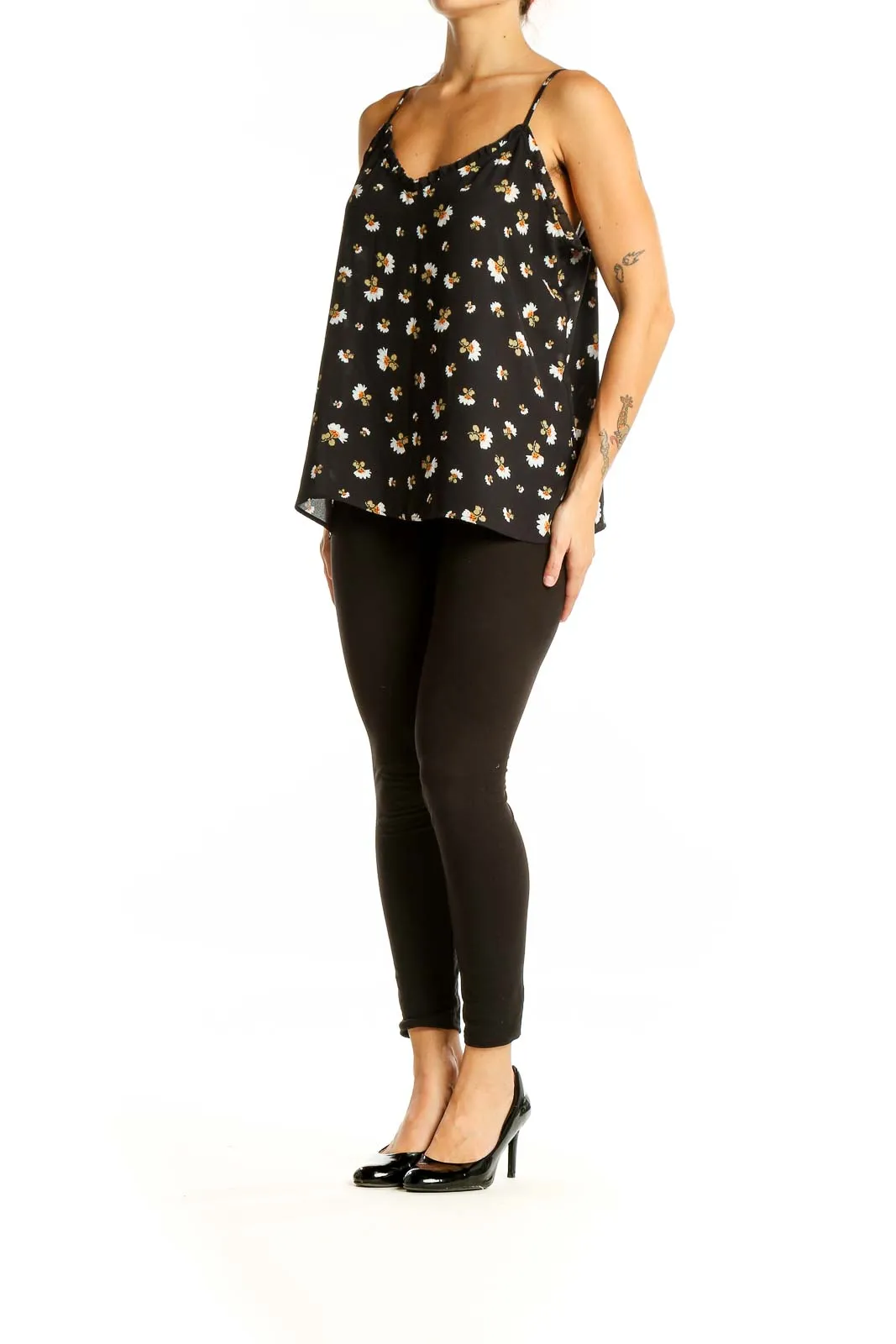 Black Daisy Print Camisole Top