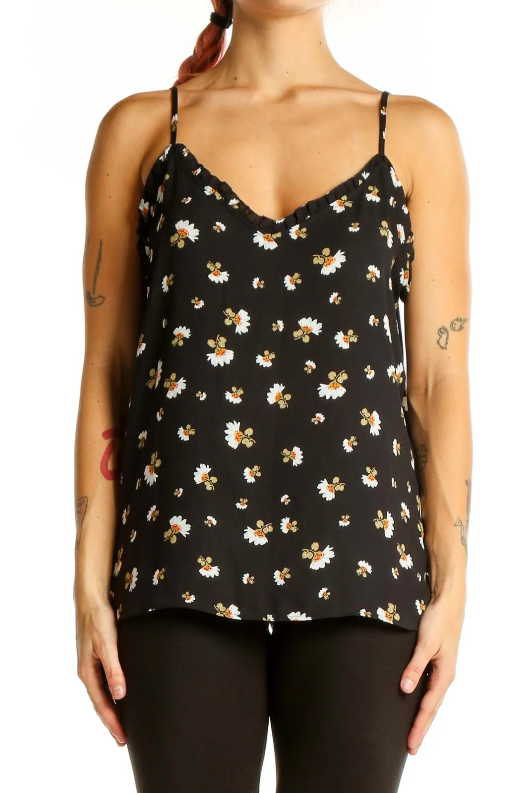 Black Daisy Print Camisole Top