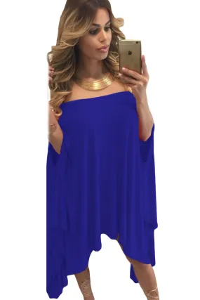 Blue Strapless Asymmetric Drape Club Dress
