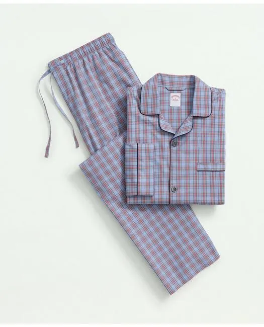 Brooks Brothers Men's Cotton Broadcloth Tartan Pajamas Light Blue