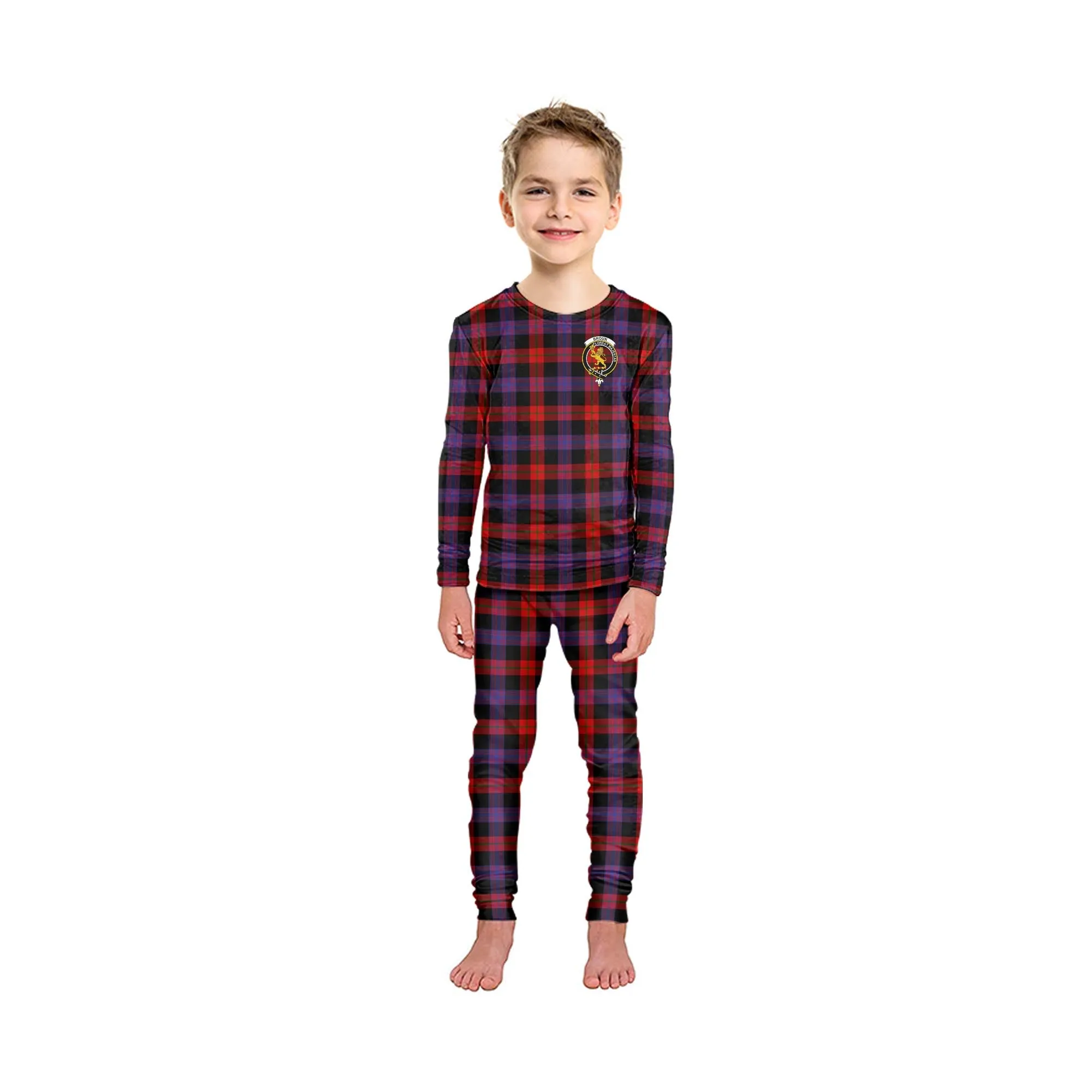 Broun Modern Tartan Pajamas Family Set with Family Crest
