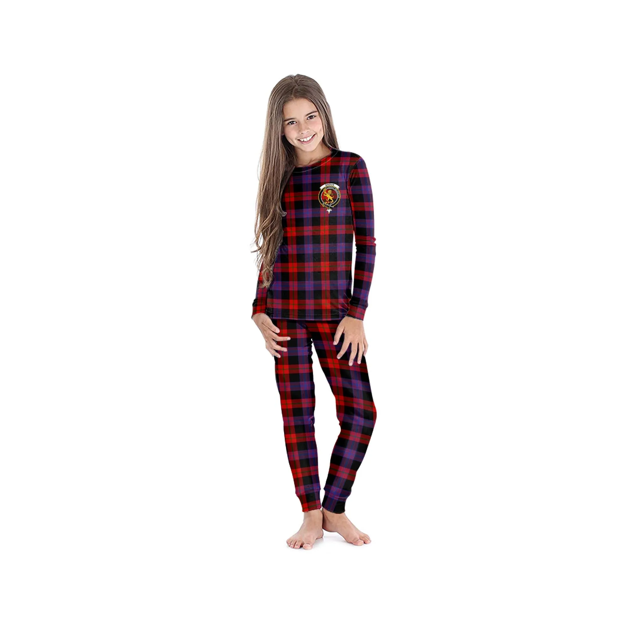 Broun Modern Tartan Pajamas Family Set with Family Crest