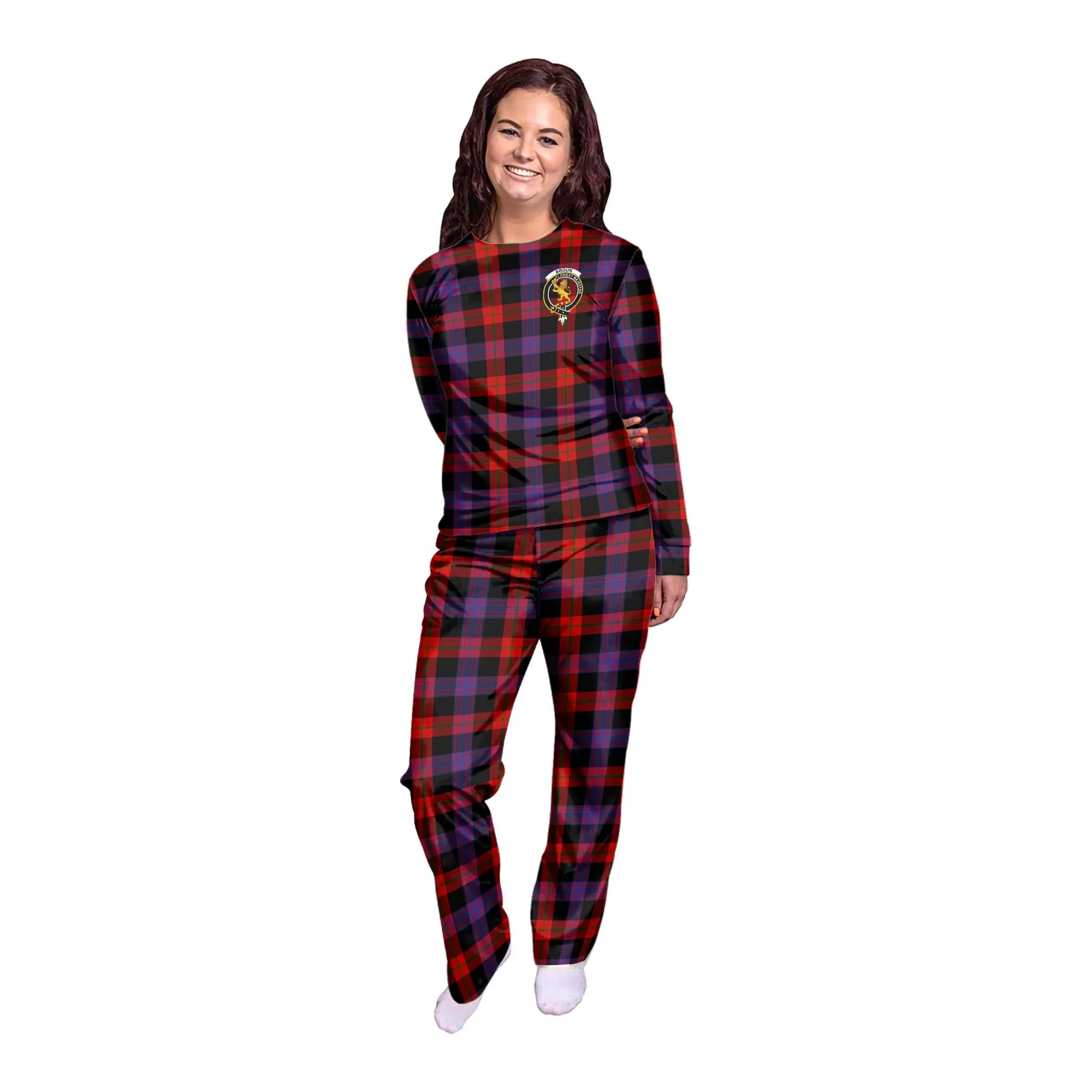 Broun Modern Tartan Pajamas Family Set with Family Crest