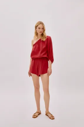 Capri Red Linen Shorts