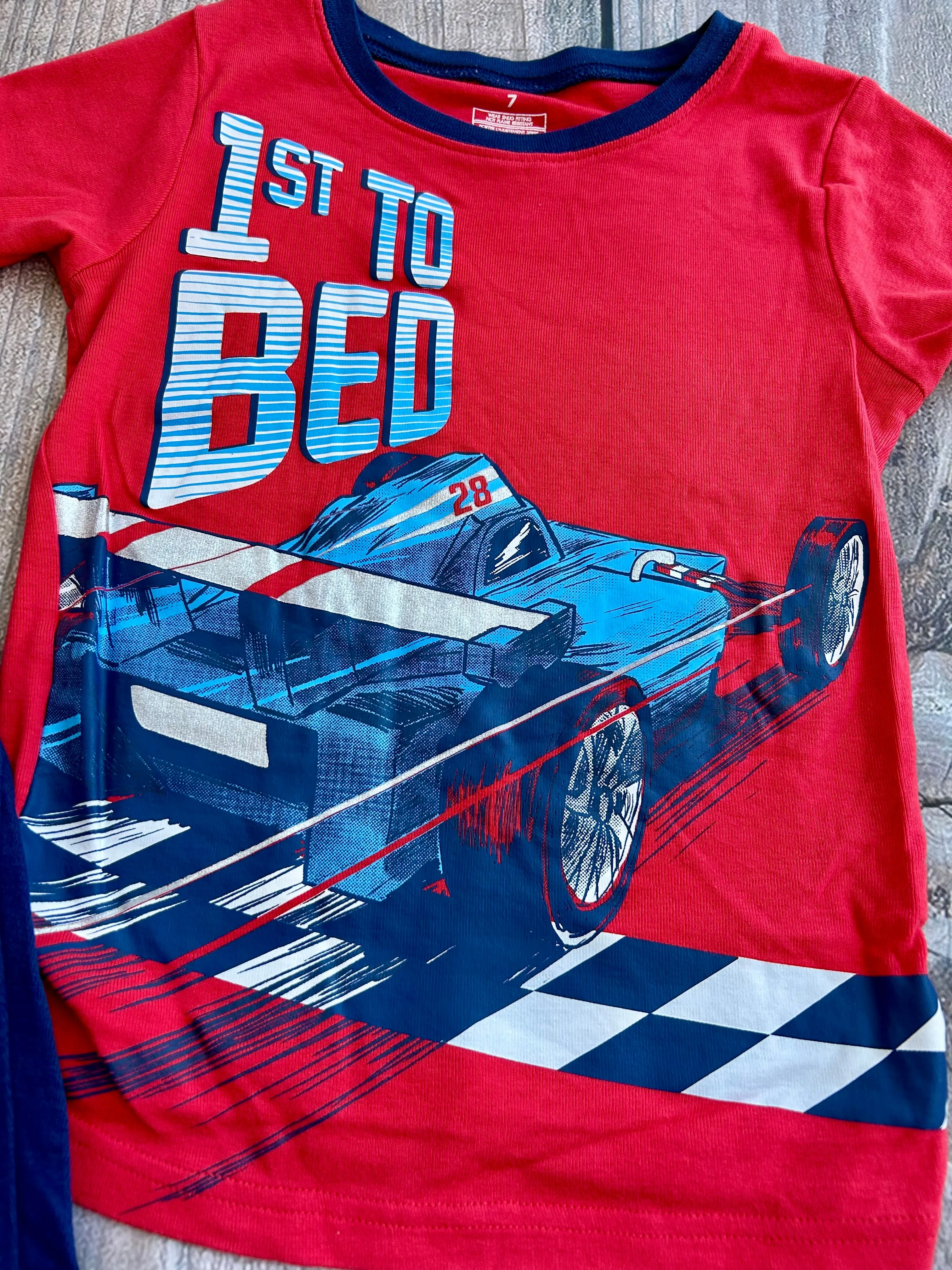Carter’s size 7 boys racing themed pajamas, pjs set, boys pjs, Kids 7 & 8 (small)