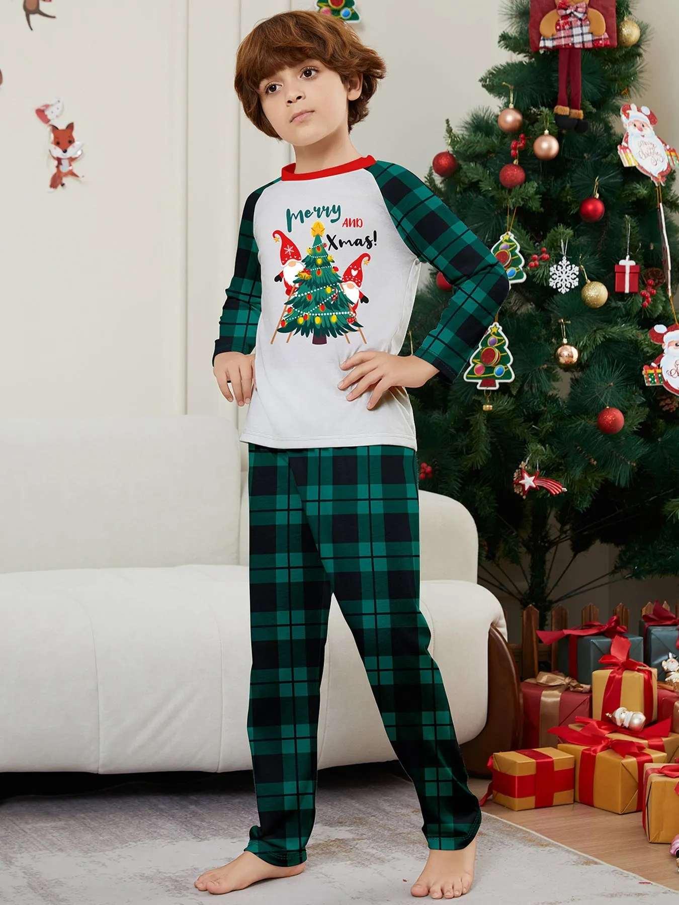 Christmas Parent-Child Santa Plaid Print Pajama Set