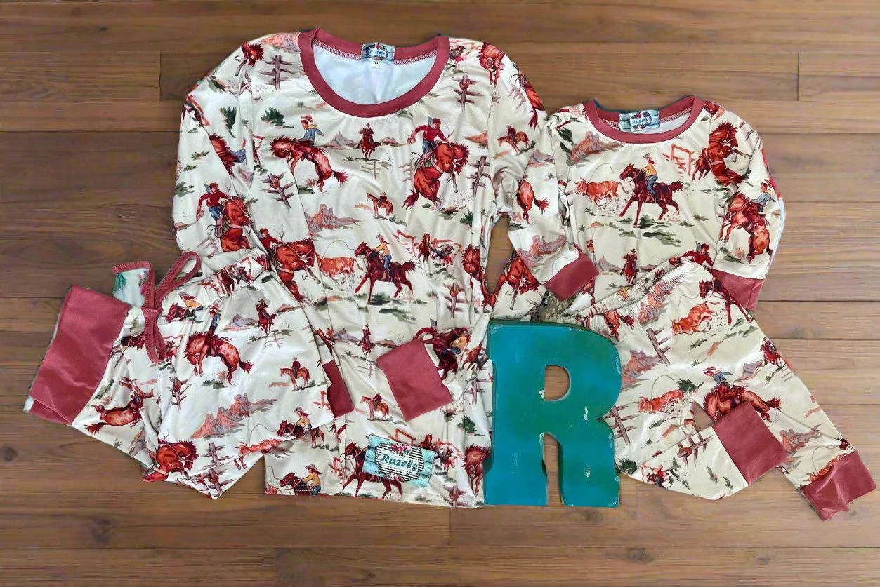 Cowboy Pajamas, WESTERN PJ set, Vintage Cowboy Print, RETRO Western, Cowboy PJs
