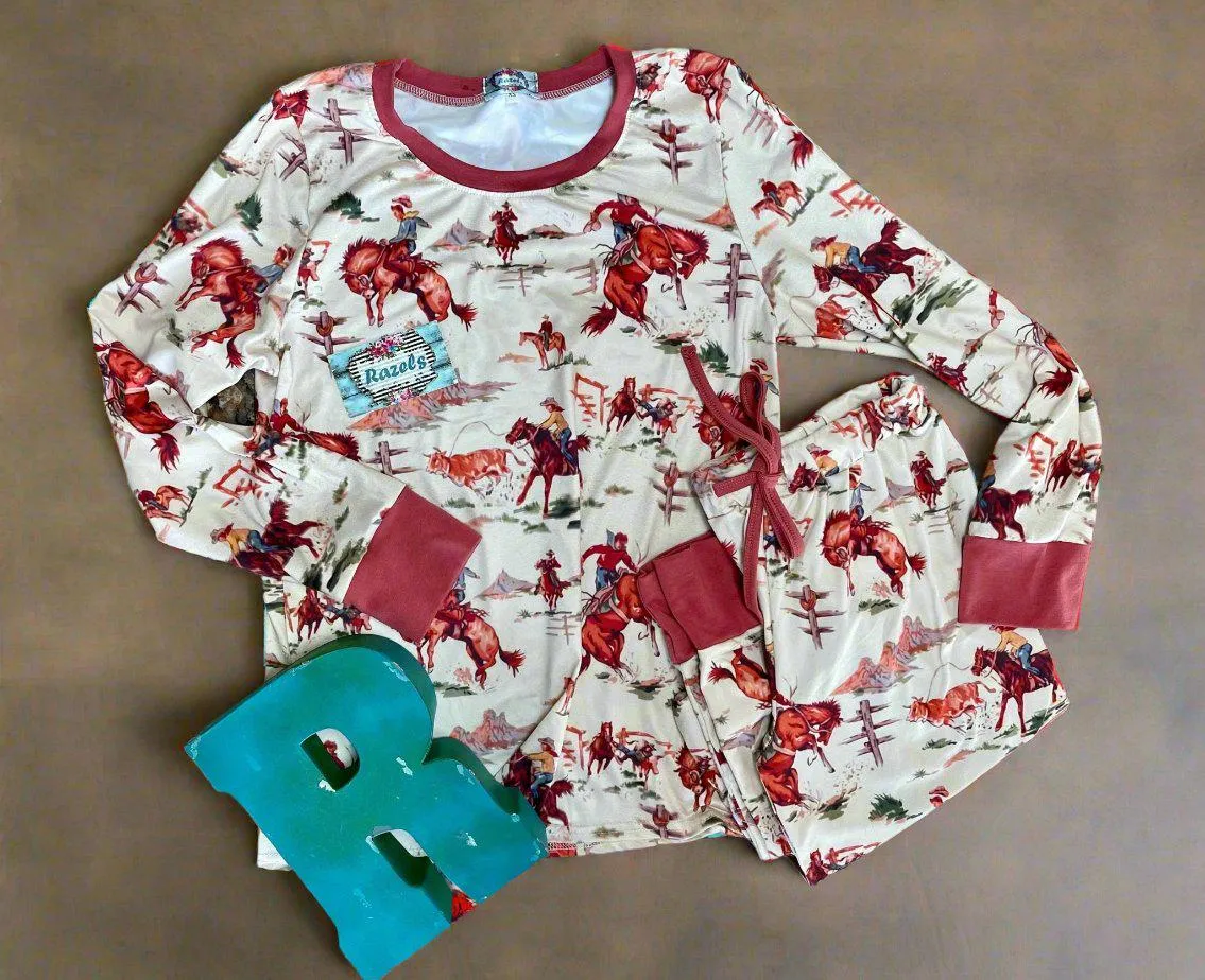 Cowboy Pajamas, WESTERN PJ set, Vintage Cowboy Print, RETRO Western, Cowboy PJs