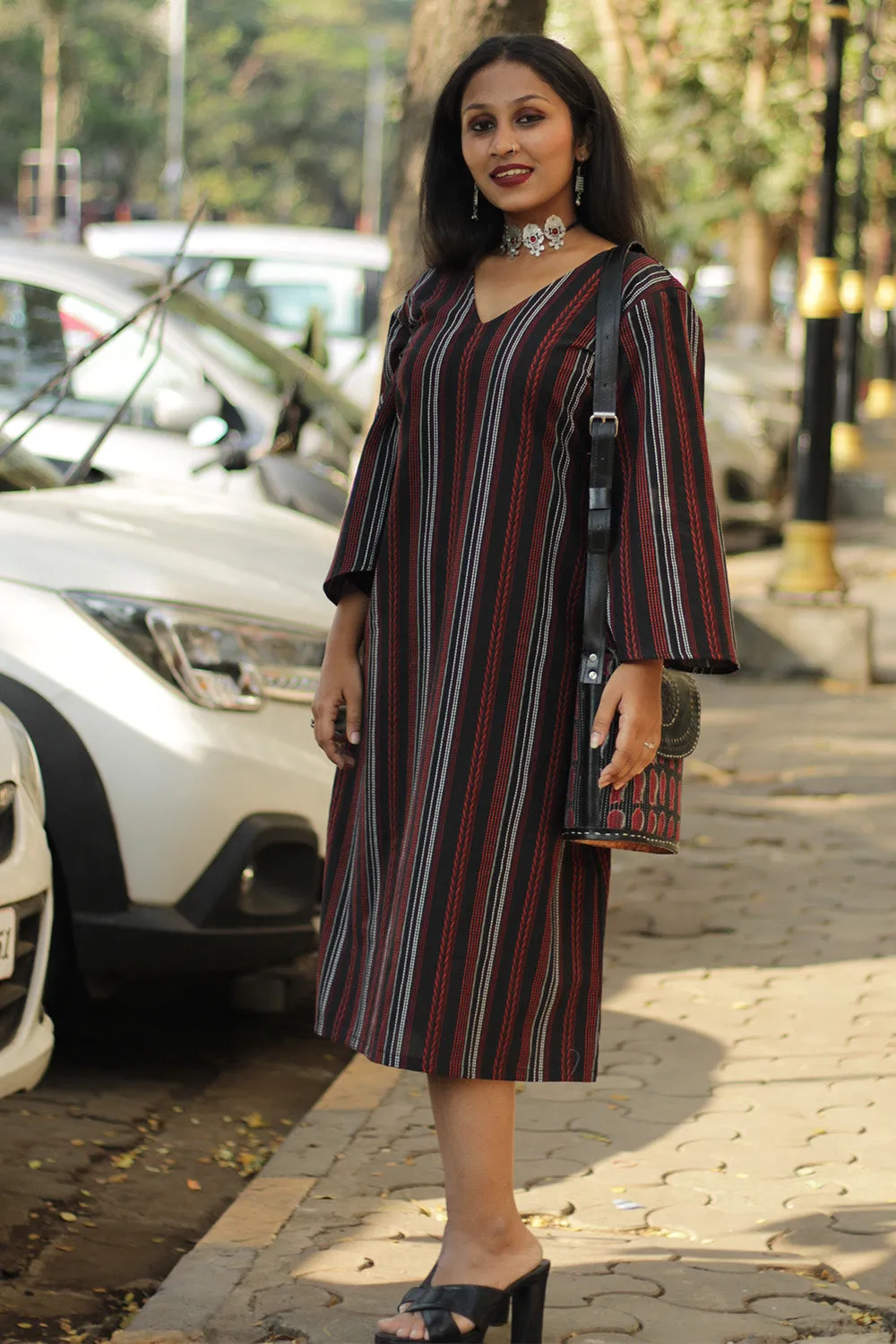 Diva | Bell Sleeves Dress | Noir Stripes