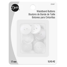 Dritz, White Pearl Waistband Buttons (15pc) - 17mm