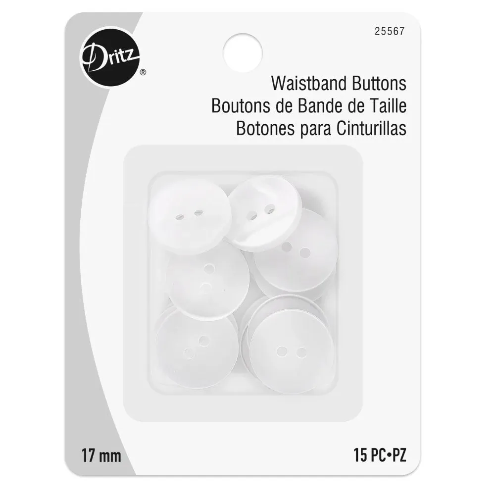 Dritz, White Pearl Waistband Buttons (15pc) - 17mm