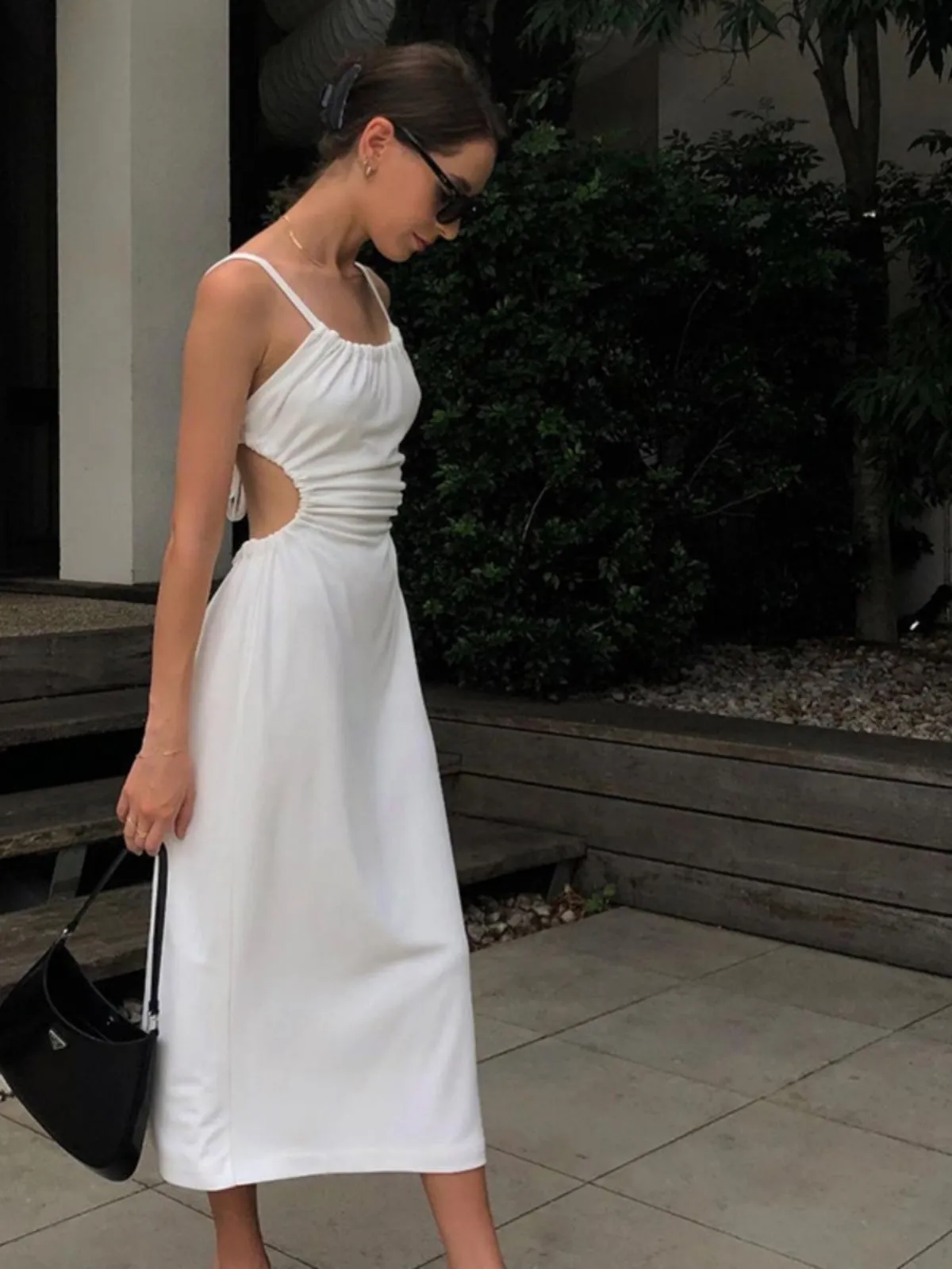 Elegant Hollowed Backless Slip Dress