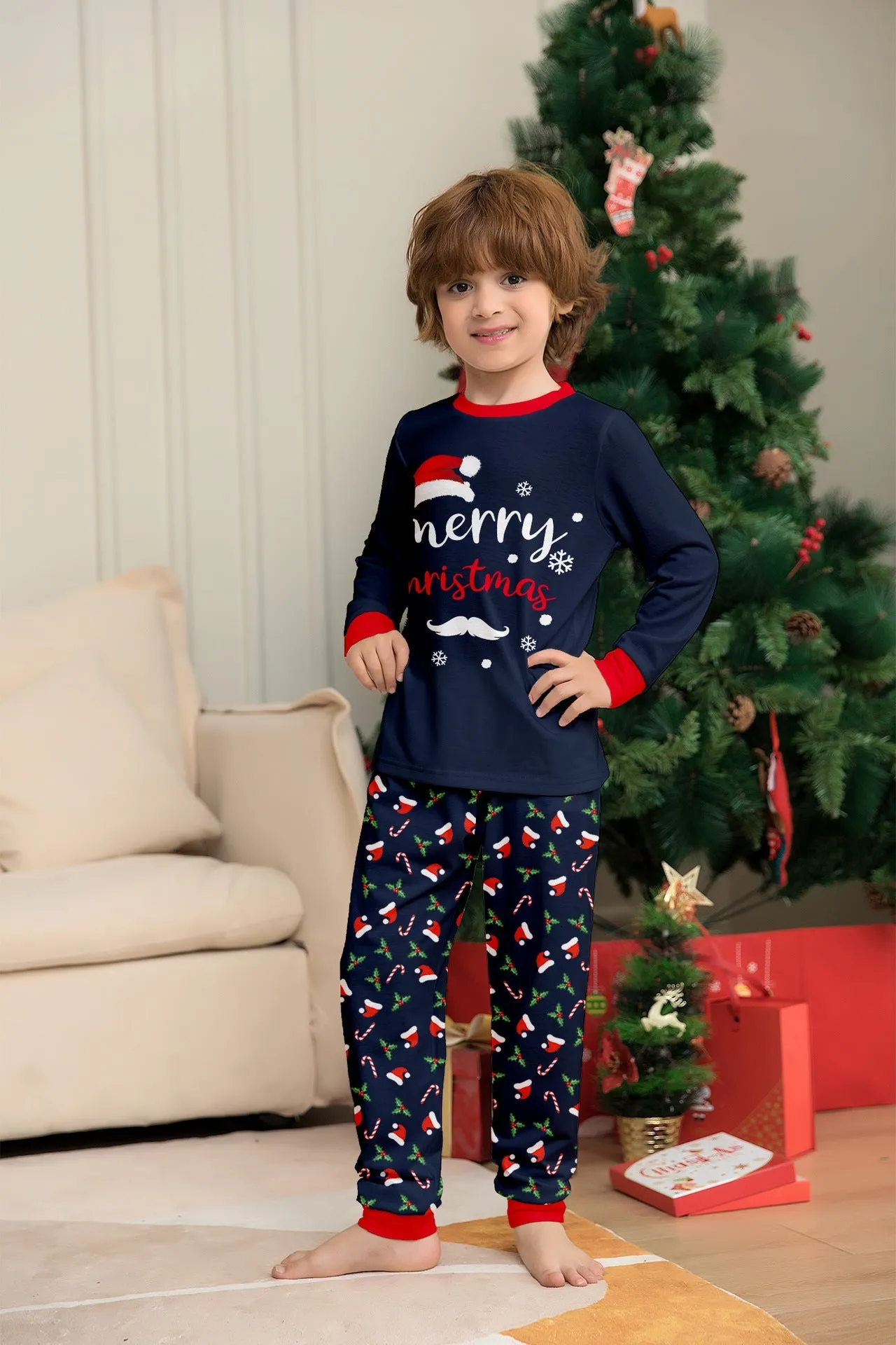 Family Parent-Child Santa Hat White Beard Pajamas Set