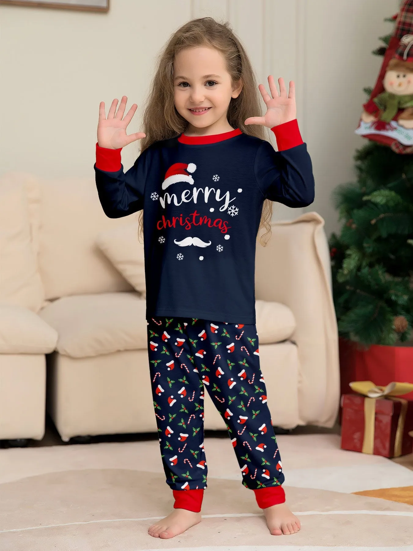 Family Parent-Child Santa Hat White Beard Pajamas Set