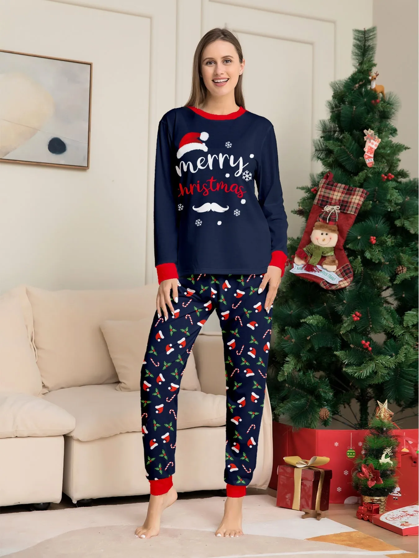Family Parent-Child Santa Hat White Beard Pajamas Set