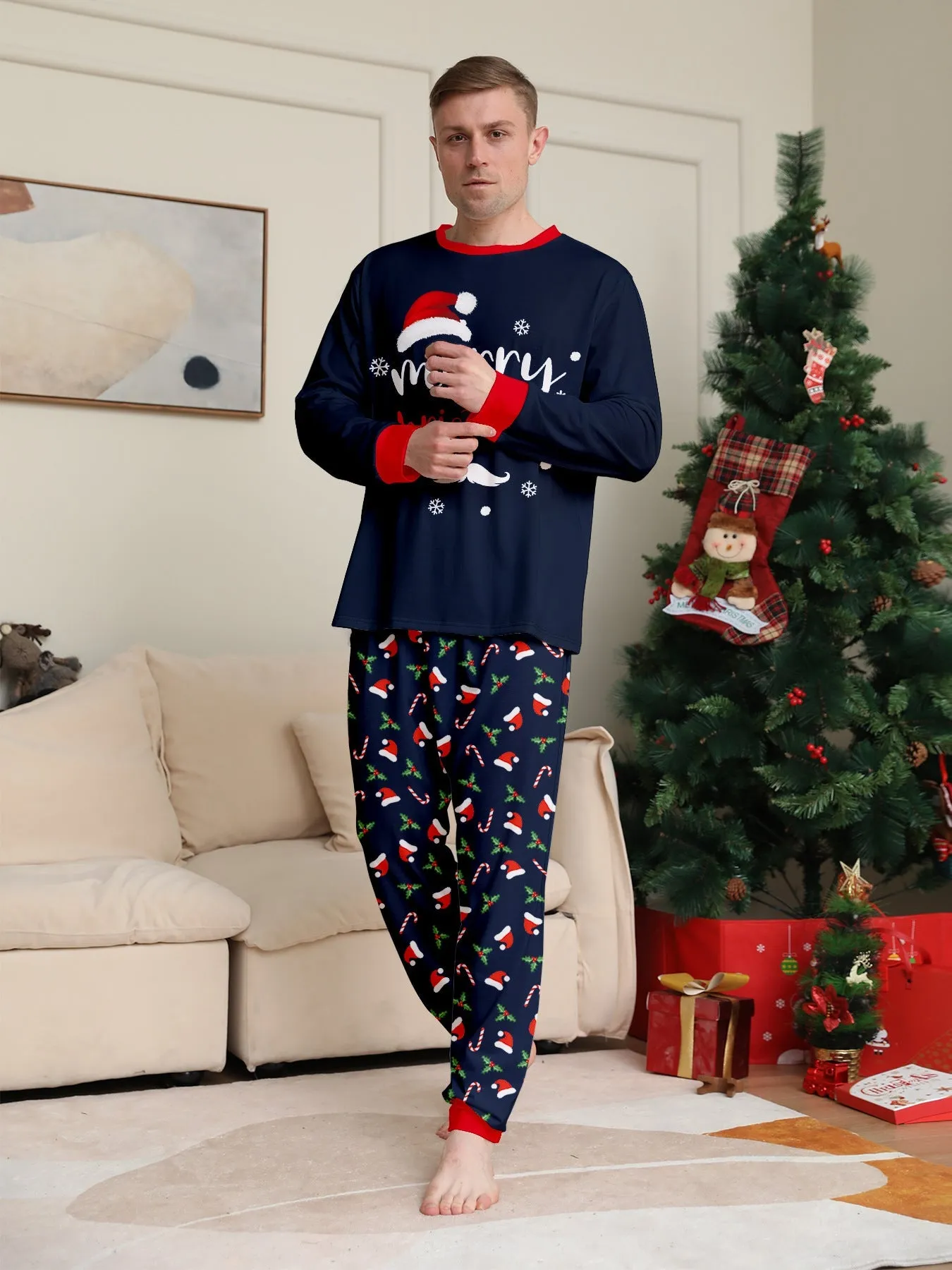 Family Parent-Child Santa Hat White Beard Pajamas Set