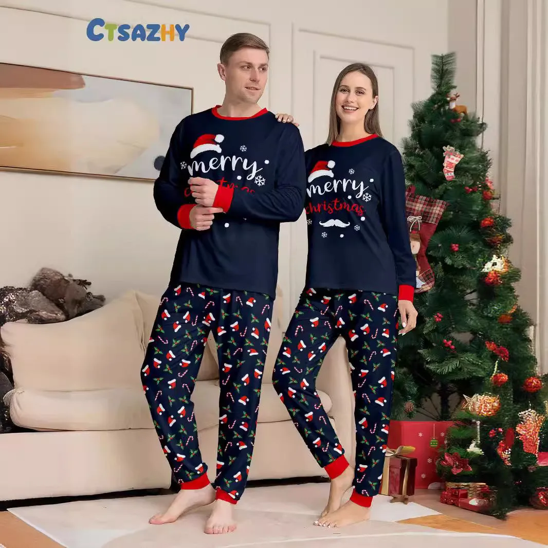 Family Parent-Child Santa Hat White Beard Pajamas Set