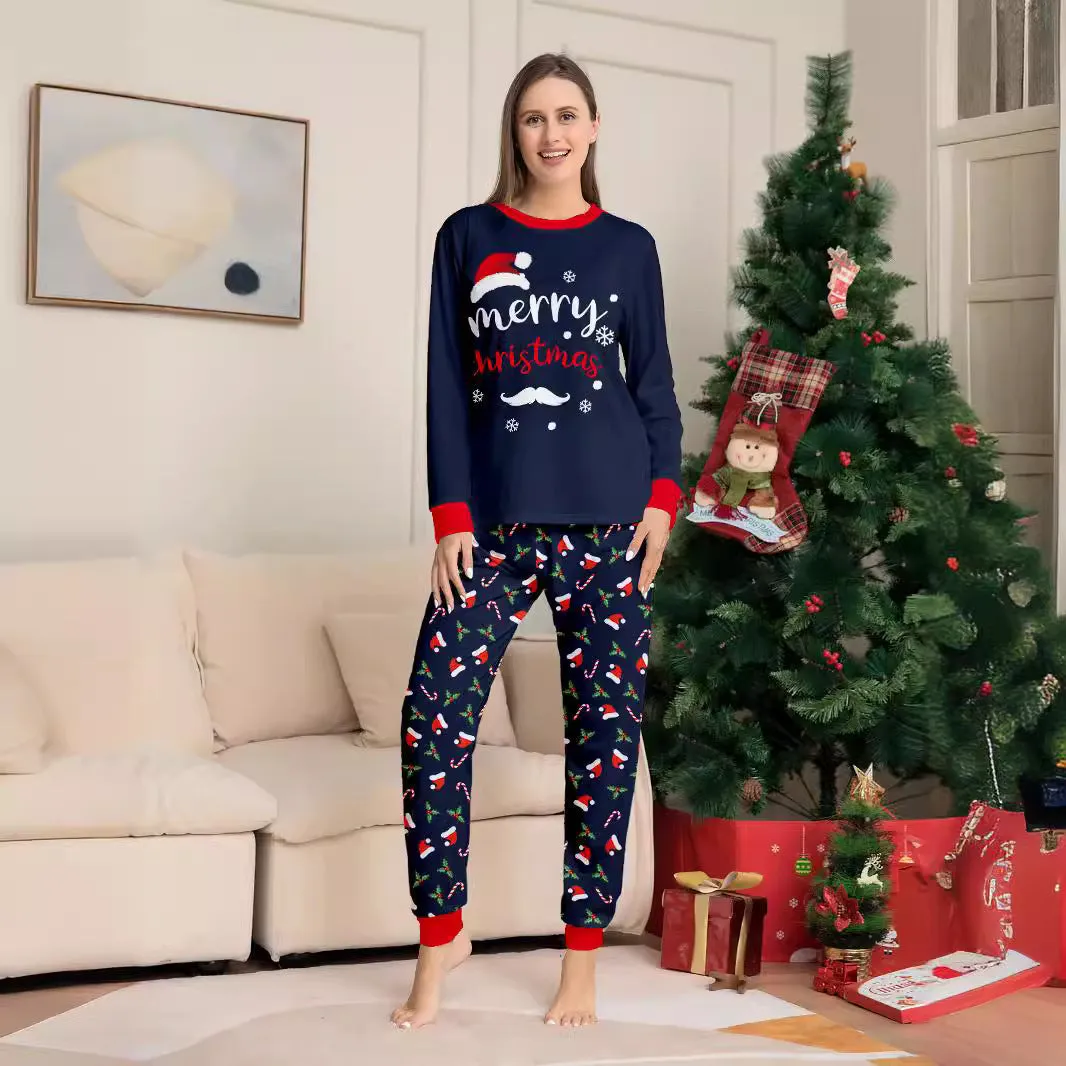 Family Parent-Child Santa Hat White Beard Pajamas Set