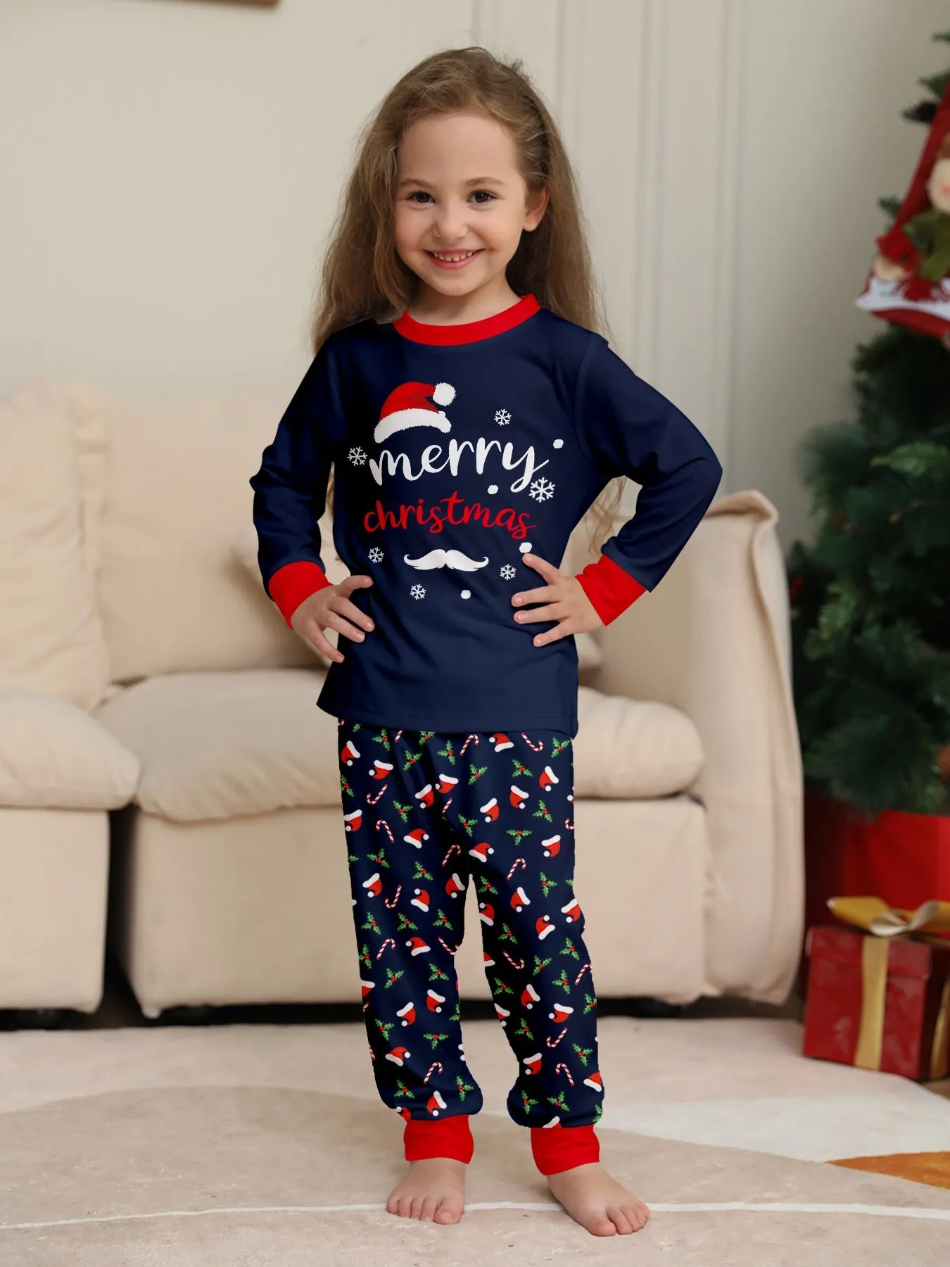 Family Parent-Child Santa Hat White Beard Pajamas Set