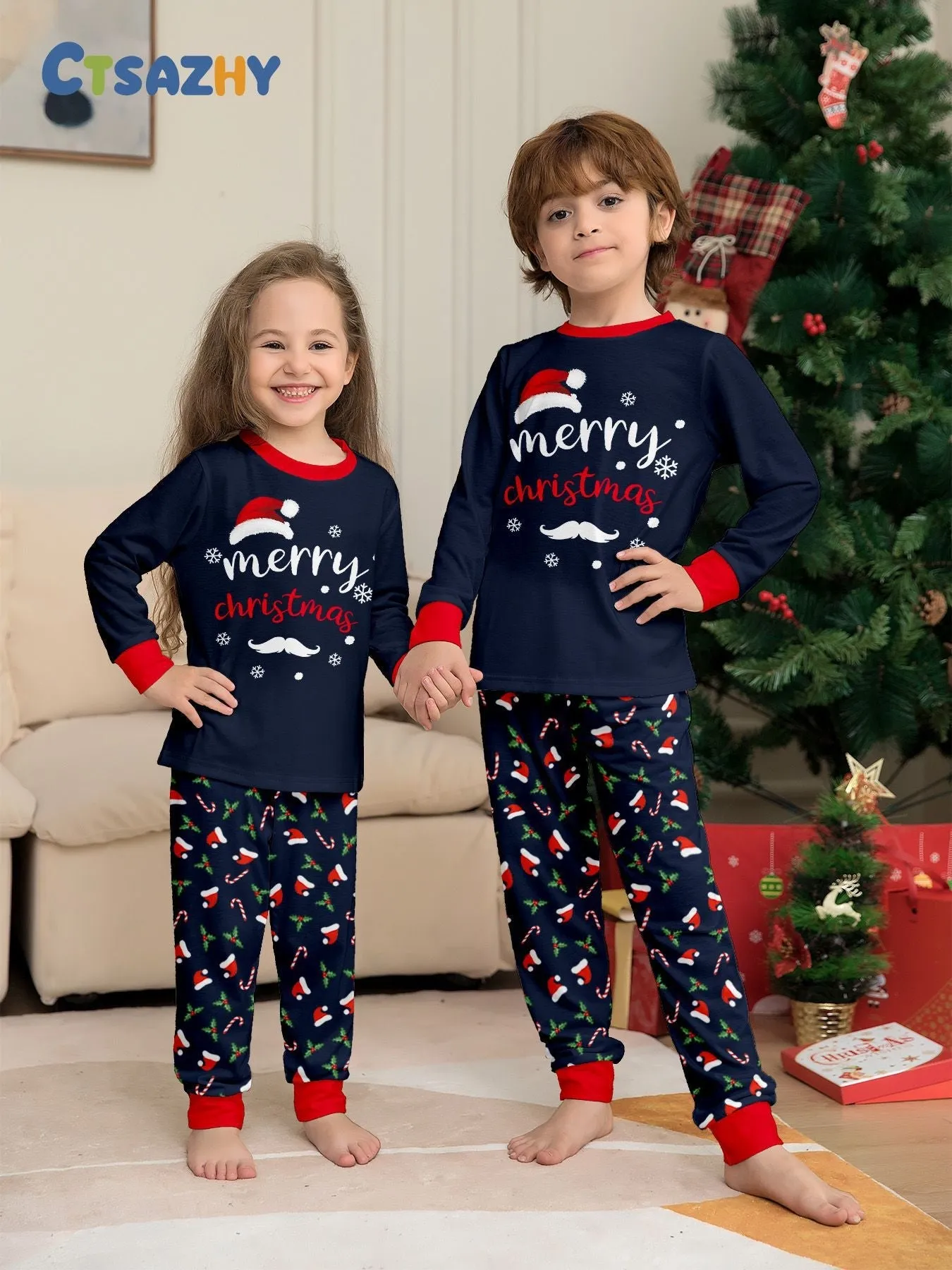 Family Parent-Child Santa Hat White Beard Pajamas Set