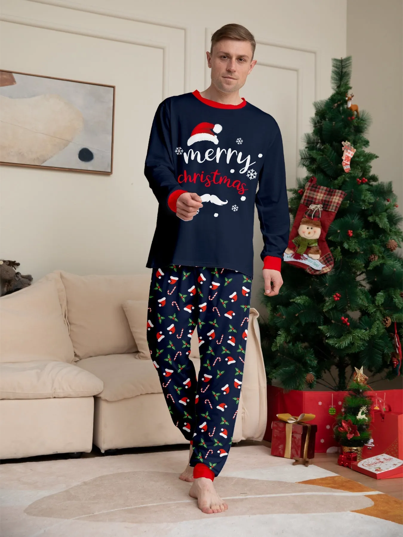 Family Parent-Child Santa Hat White Beard Pajamas Set