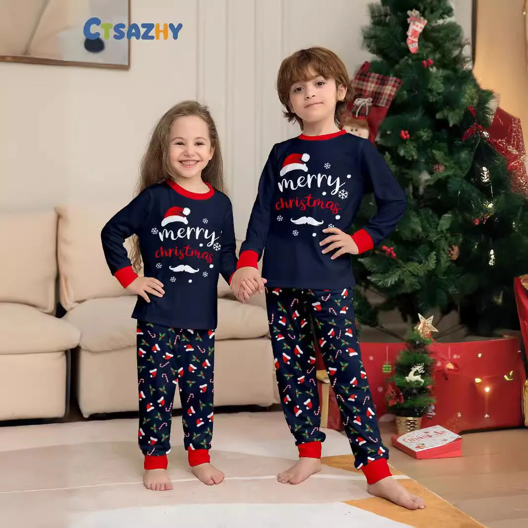 Family Parent-Child Santa Hat White Beard Pajamas Set