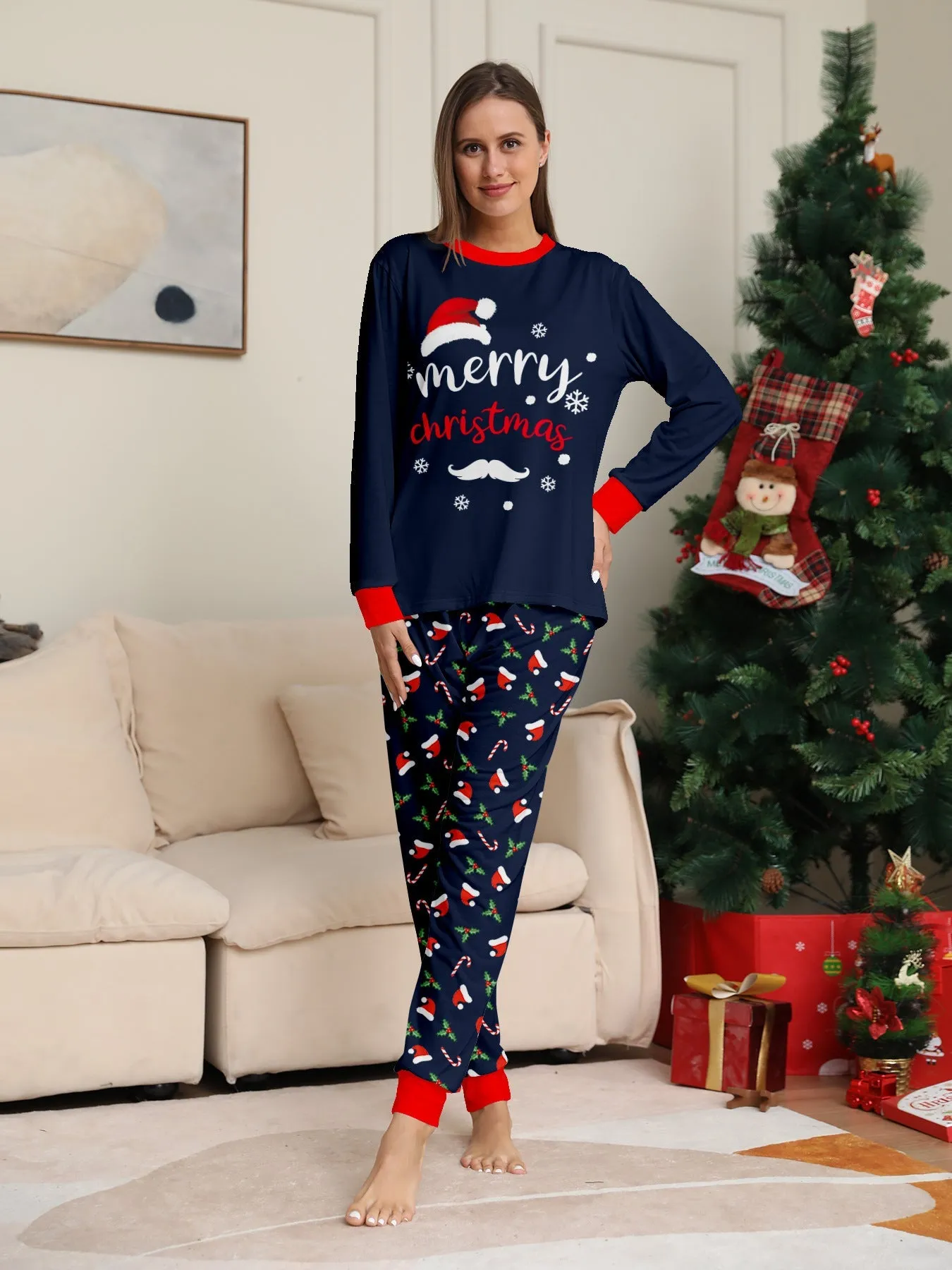 Family Parent-Child Santa Hat White Beard Pajamas Set