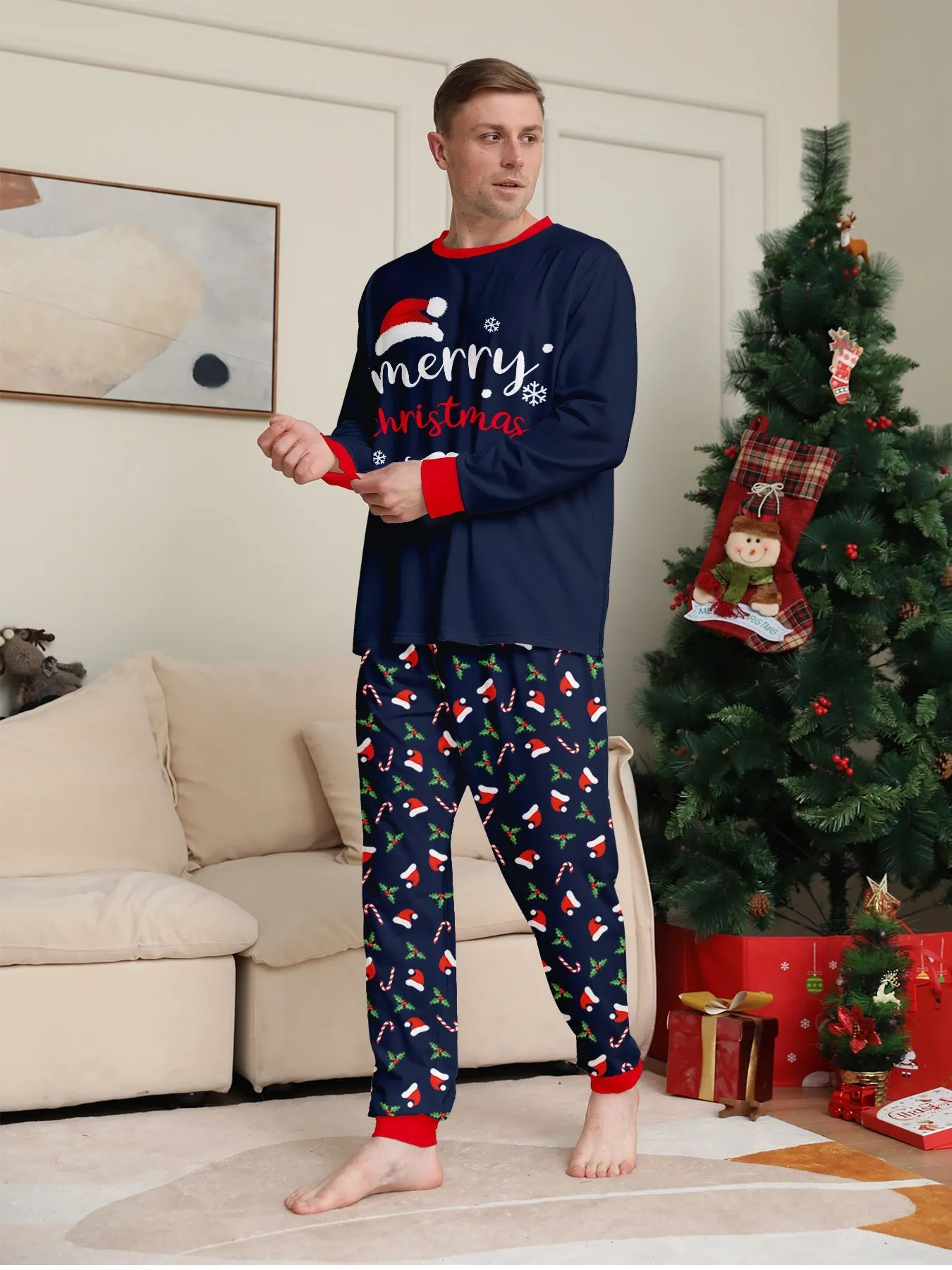 Family Parent-Child Santa Hat White Beard Pajamas Set