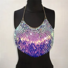 Festival Top, Colorful Sequin Rave Top, Body Chain Halter top