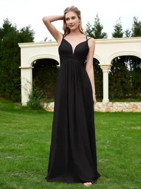 Floor Length V Neck Chiffon Bridesmaid Gown Black