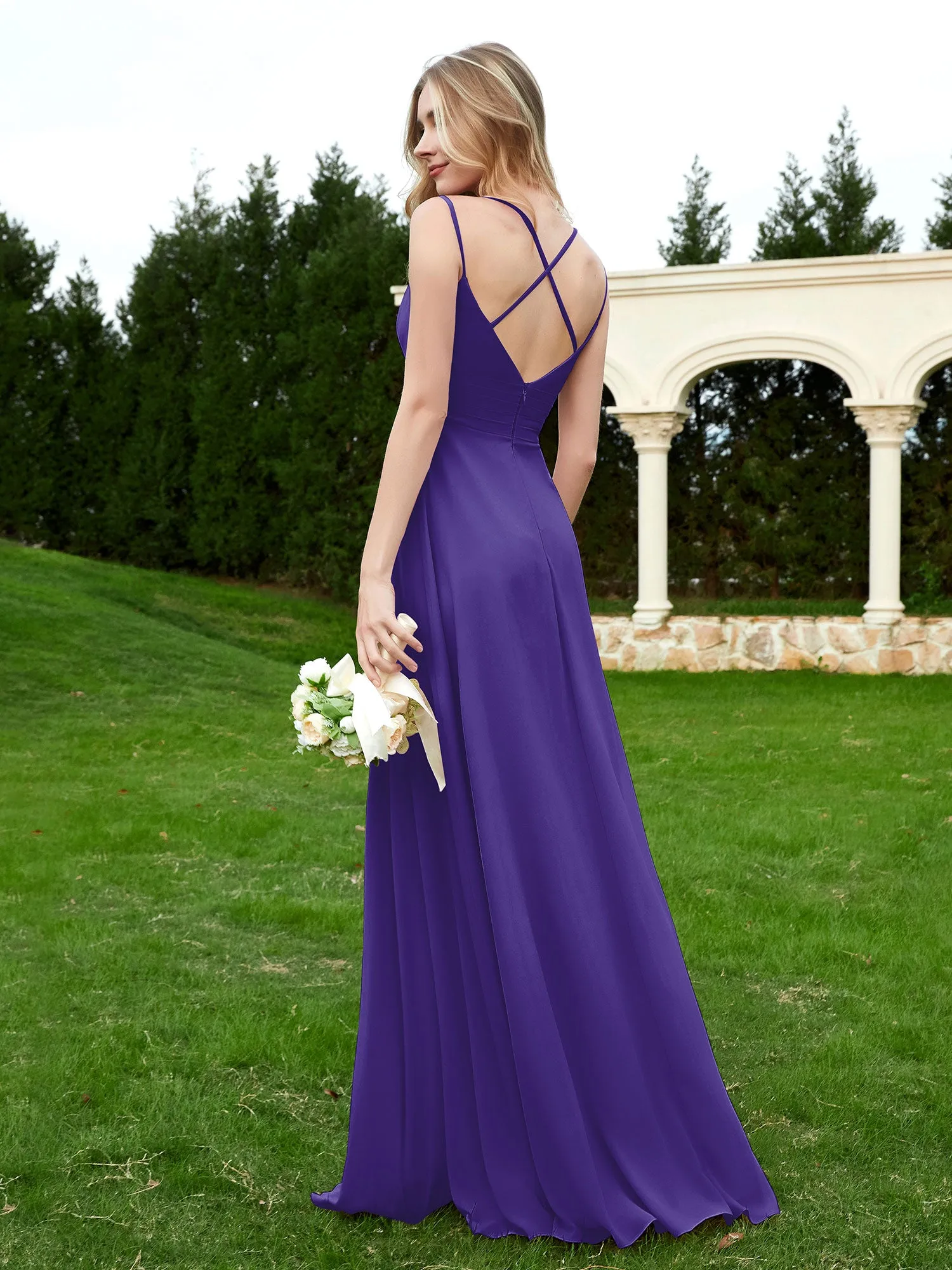 Floor Length V Neck Chiffon Bridesmaid Gown Regency