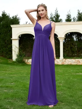Floor Length V Neck Chiffon Bridesmaid Gown Regency