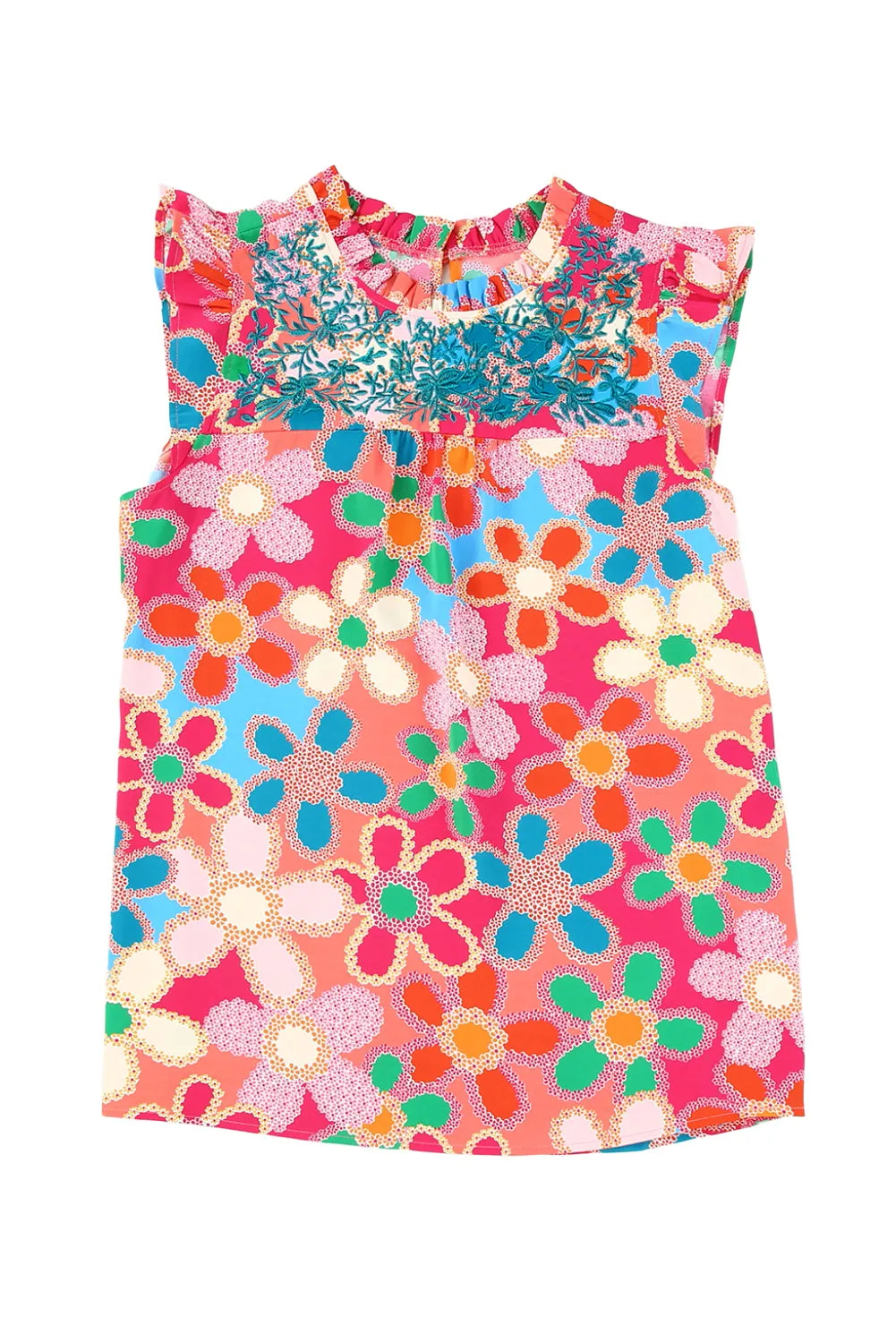 Floral Print Ruffle Trim Tank Top
