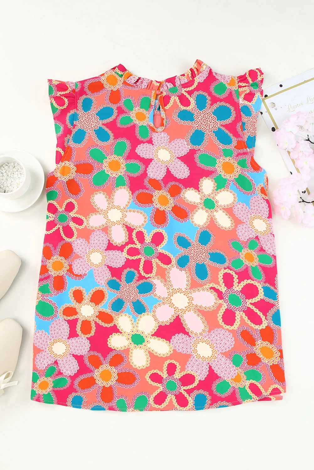 Floral Print Ruffle Trim Tank Top