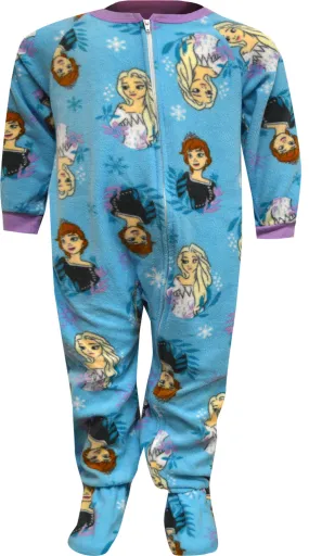 Frozen Elsa and Anna Blanket Sleeper Toddler Blue Footie Pajama