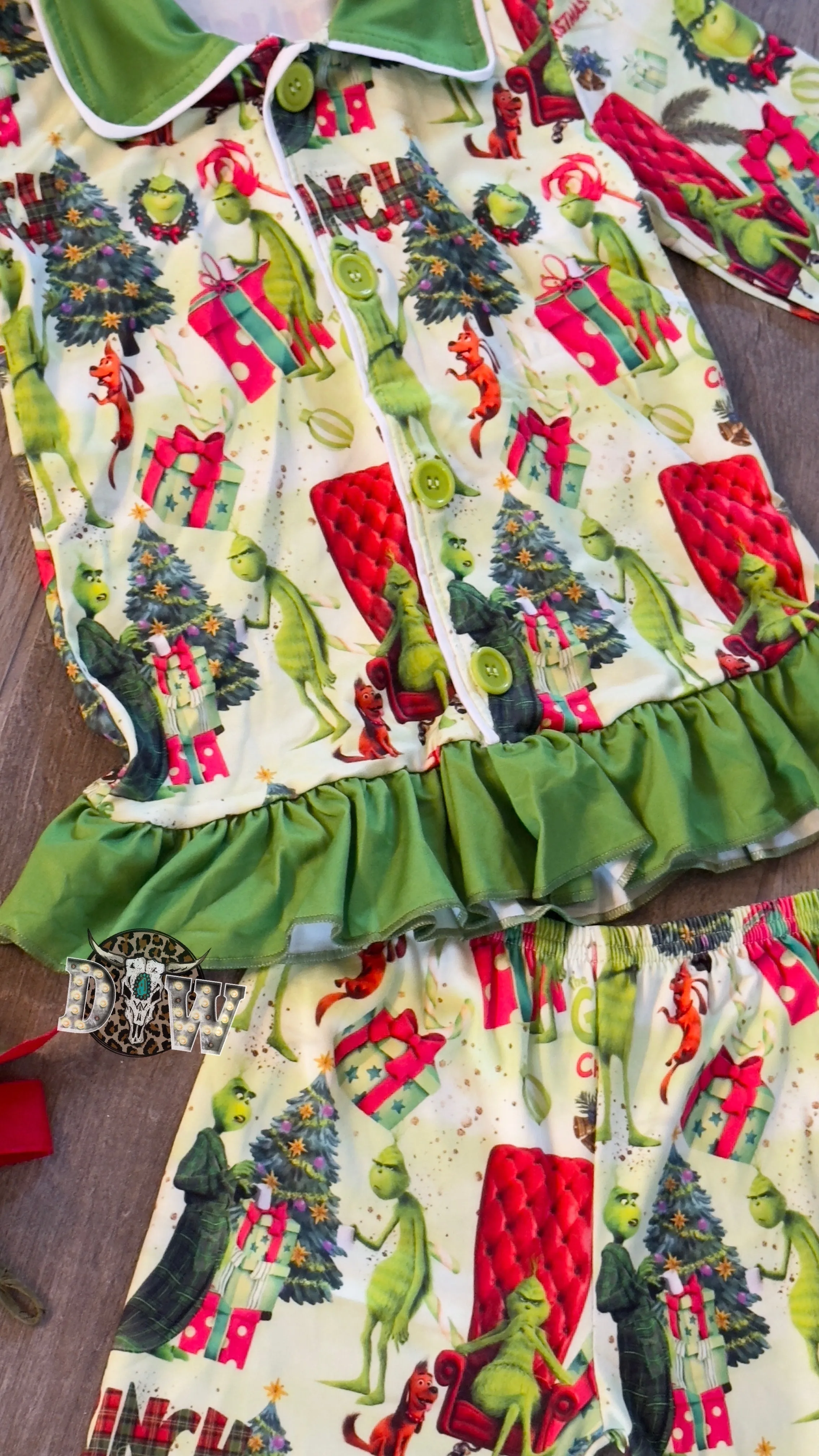 Girls Grinch Ruffle Christmas Pajama Set