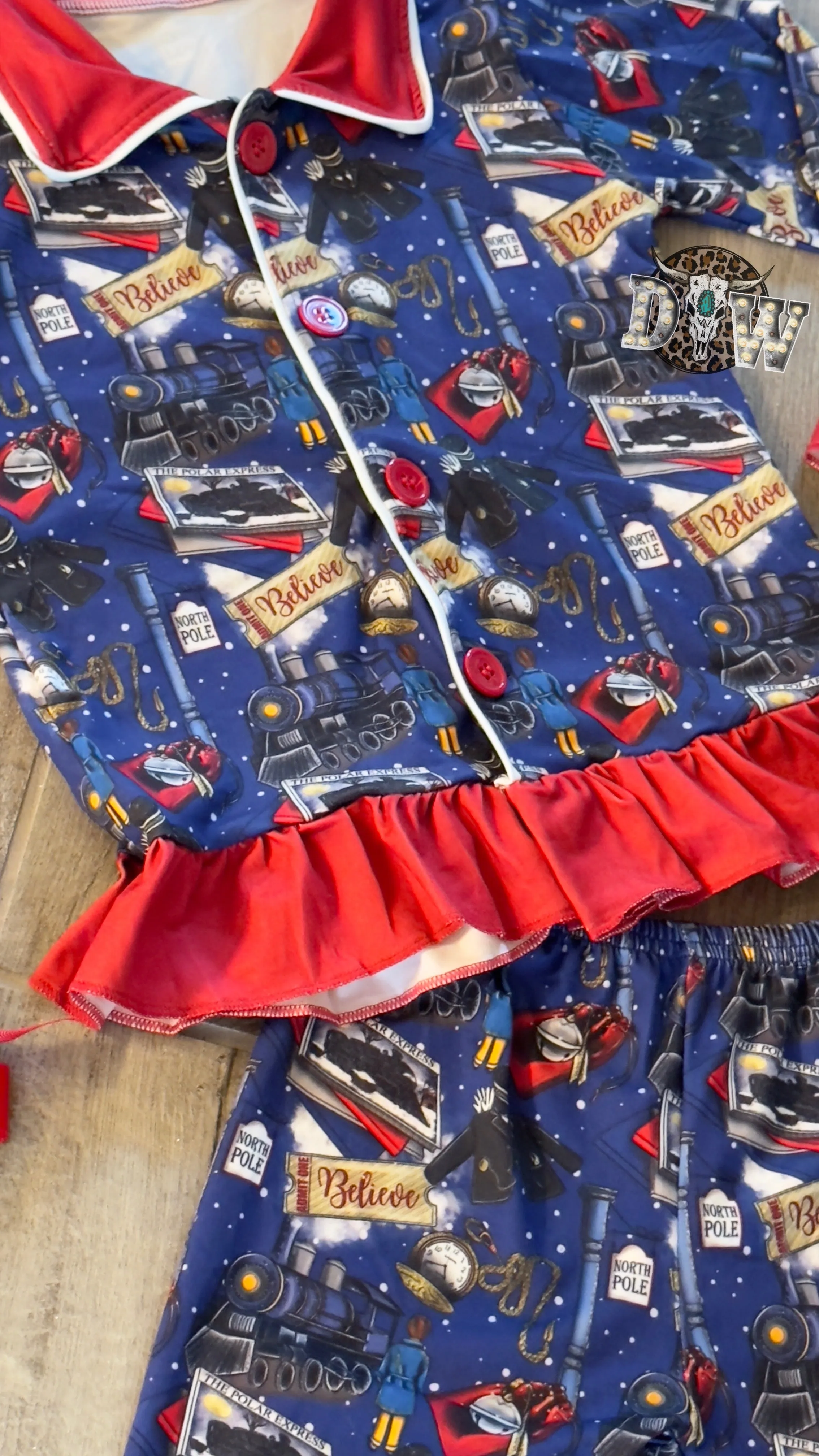 Girls Polar Express Christmas Ruffle Christmas Pajama Set