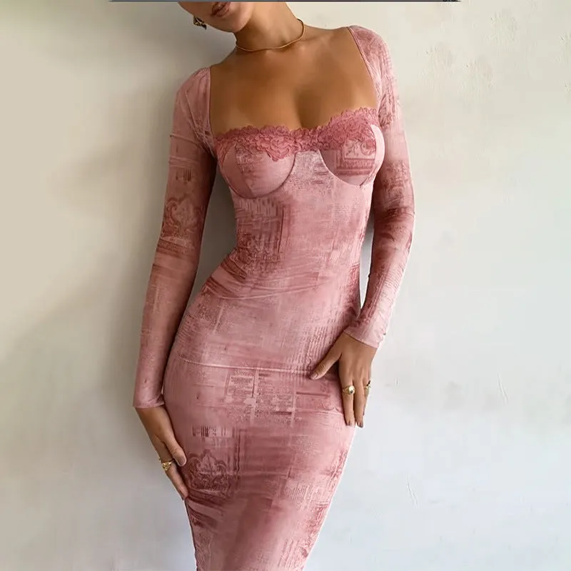 High-end Lace Trim Bodycon Dress