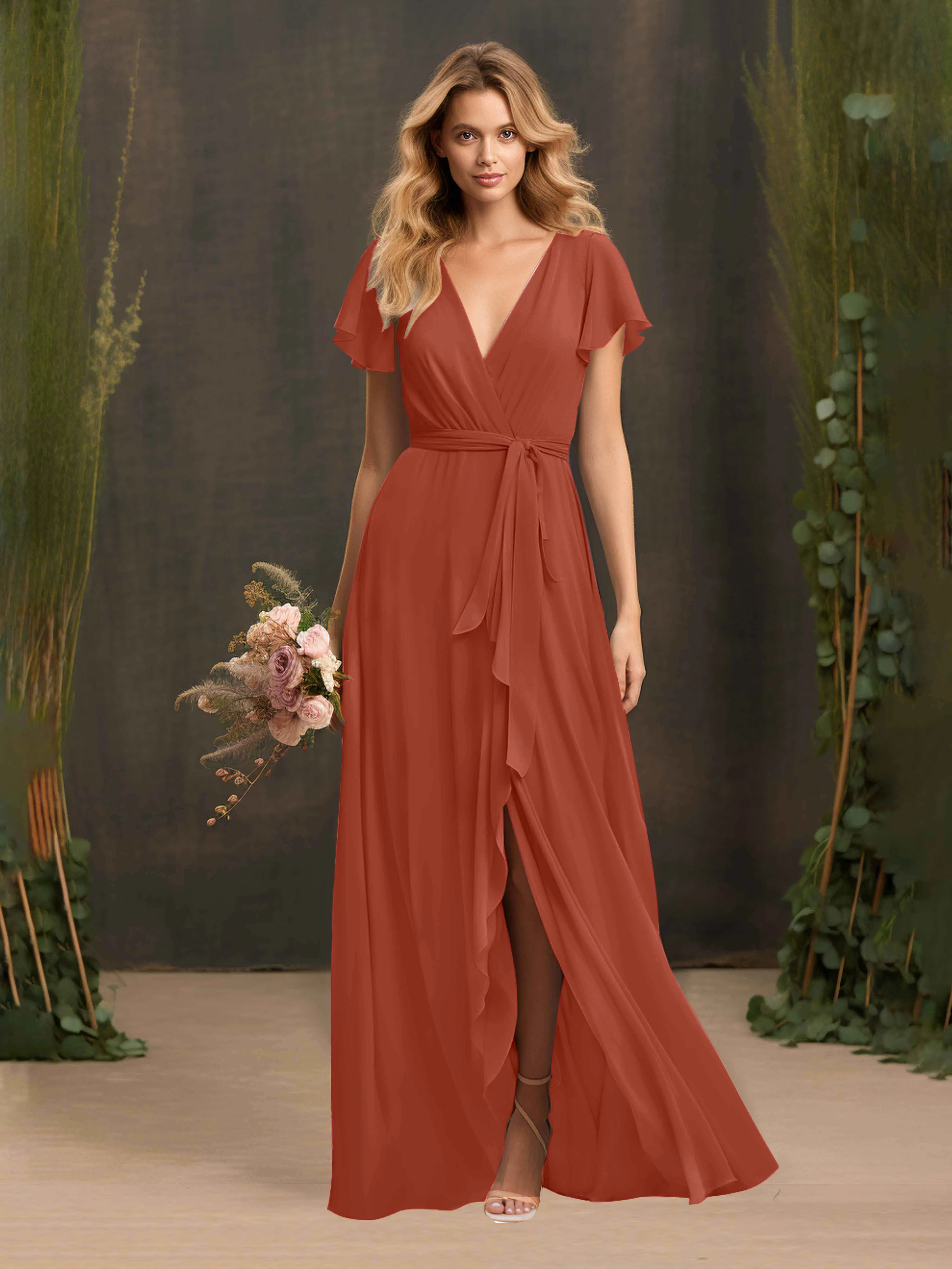 Kimberly Airy Pleated Corset Back Chiffon Dresses