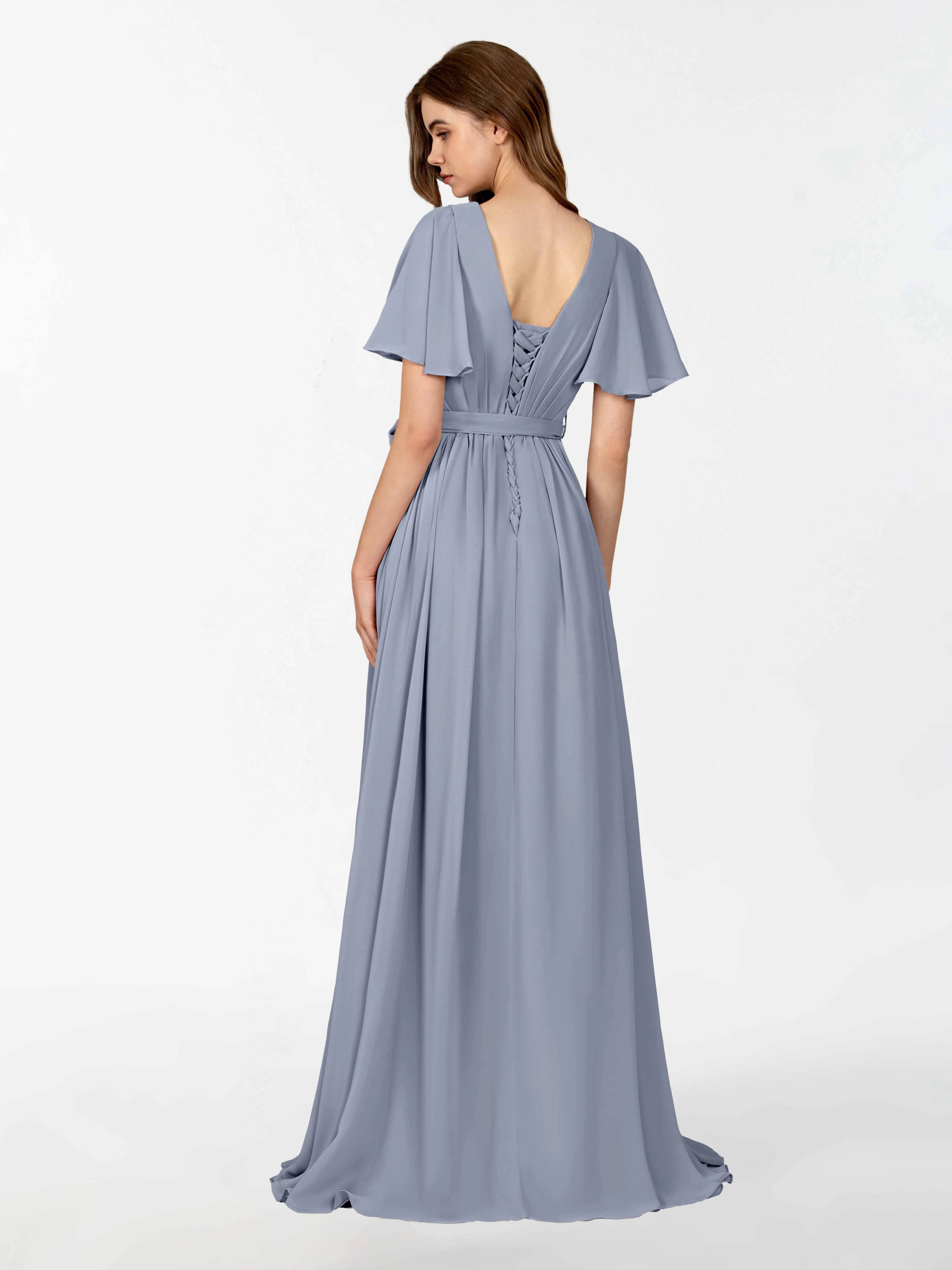 Kimberly Airy Pleated Corset Back Chiffon Dresses