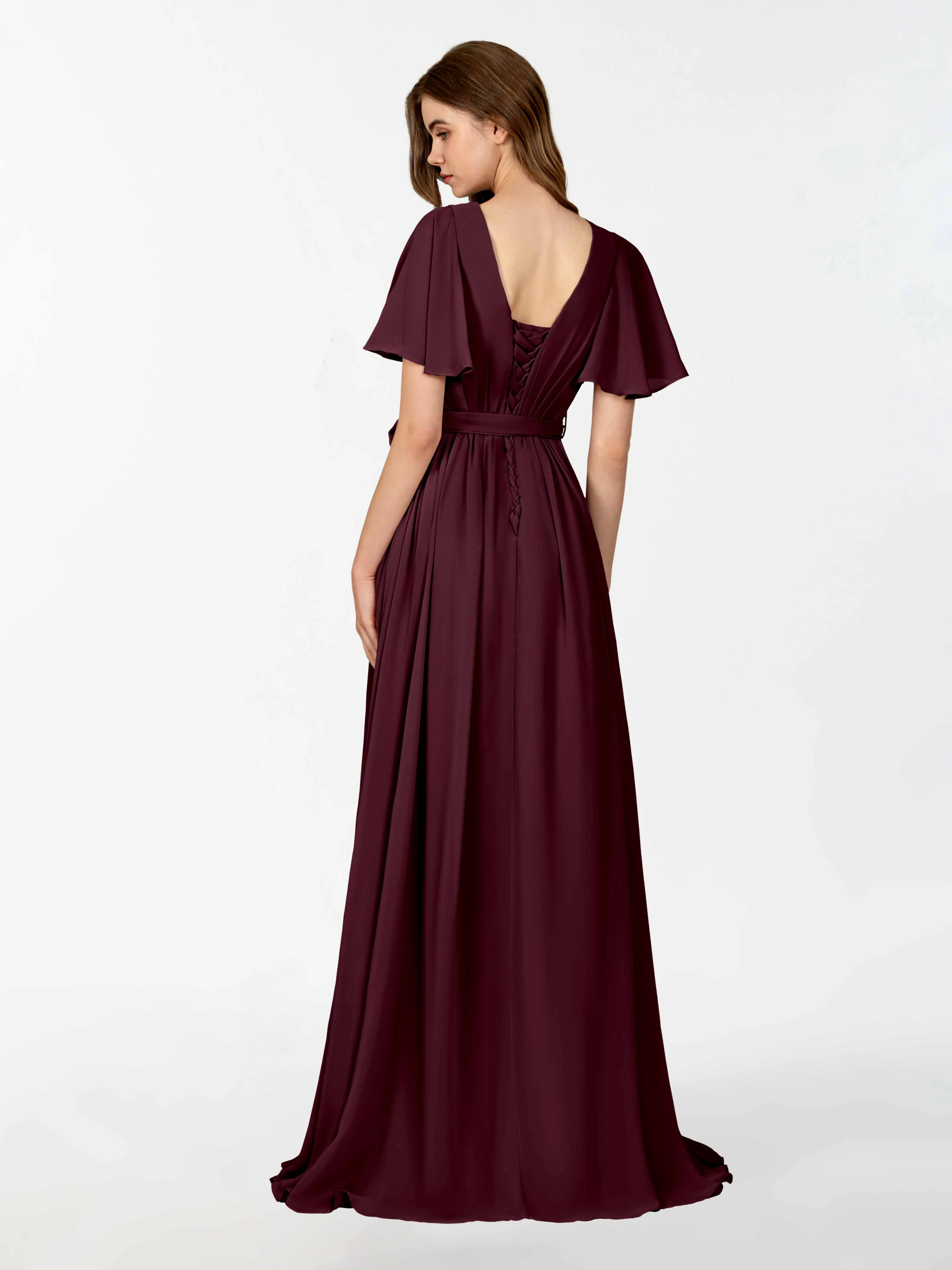 Kimberly Airy Pleated Corset Back Chiffon Dresses