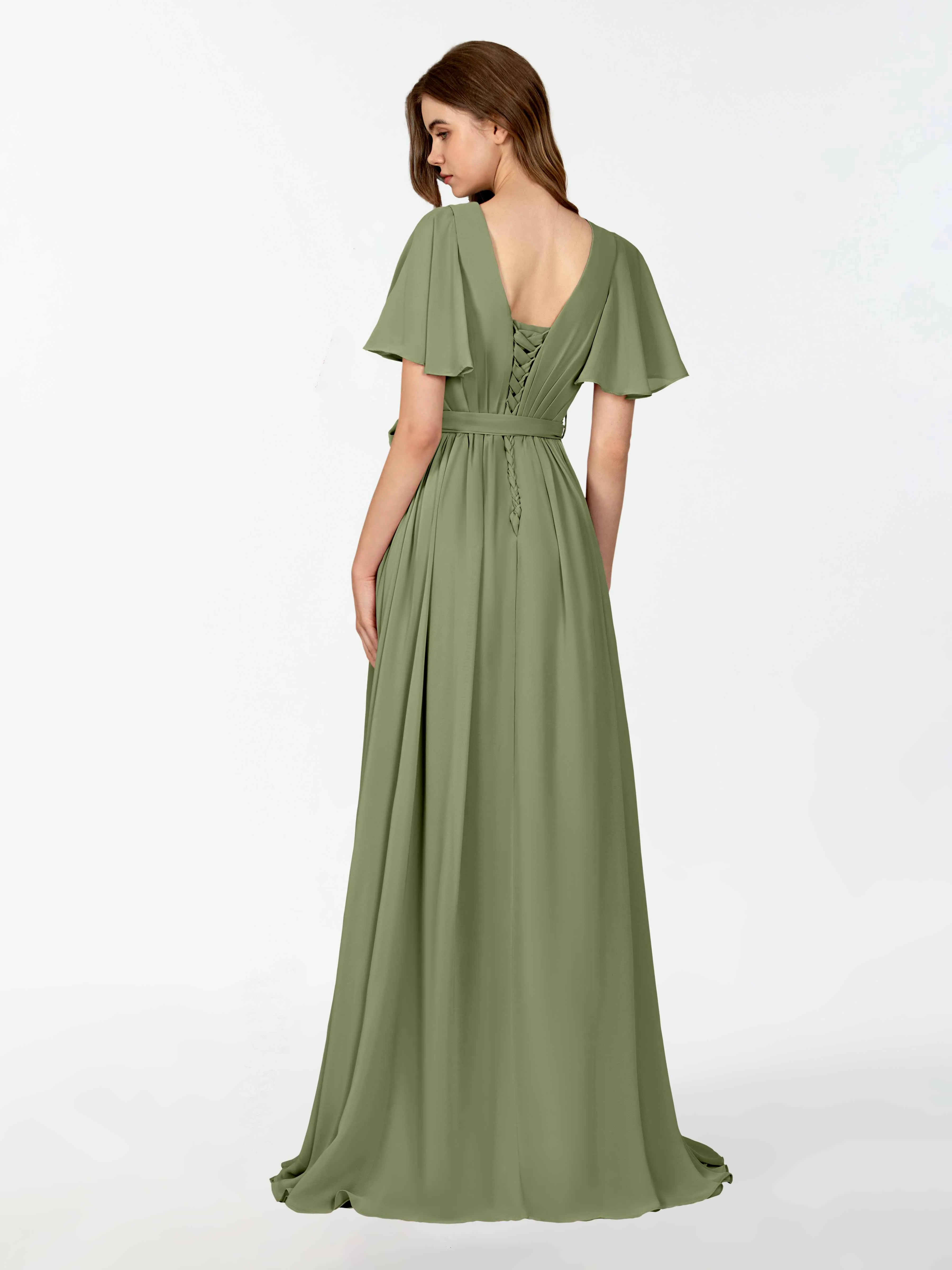 Kimberly Airy Pleated Corset Back Chiffon Dresses