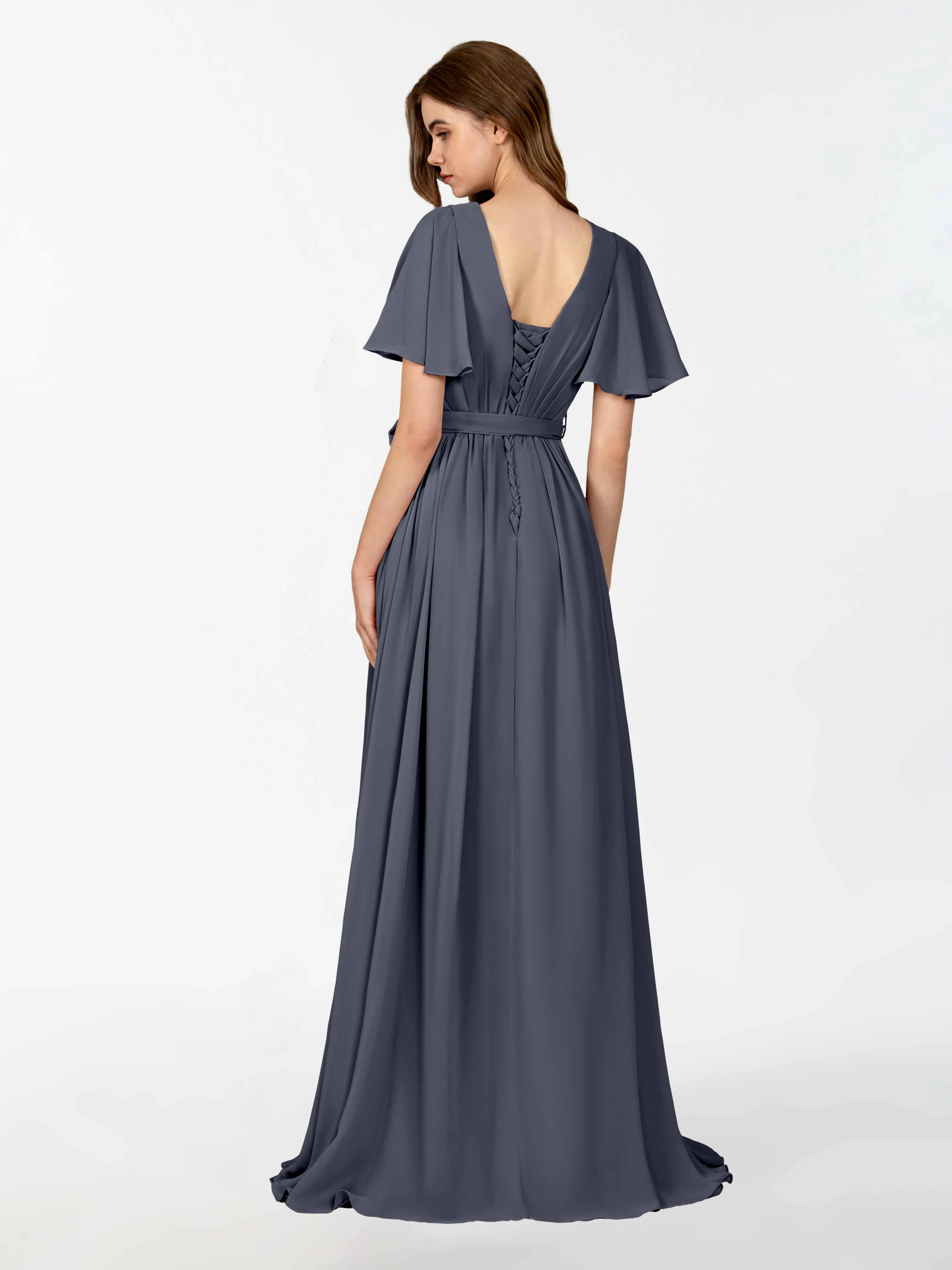 Kimberly Airy Pleated Corset Back Chiffon Dresses