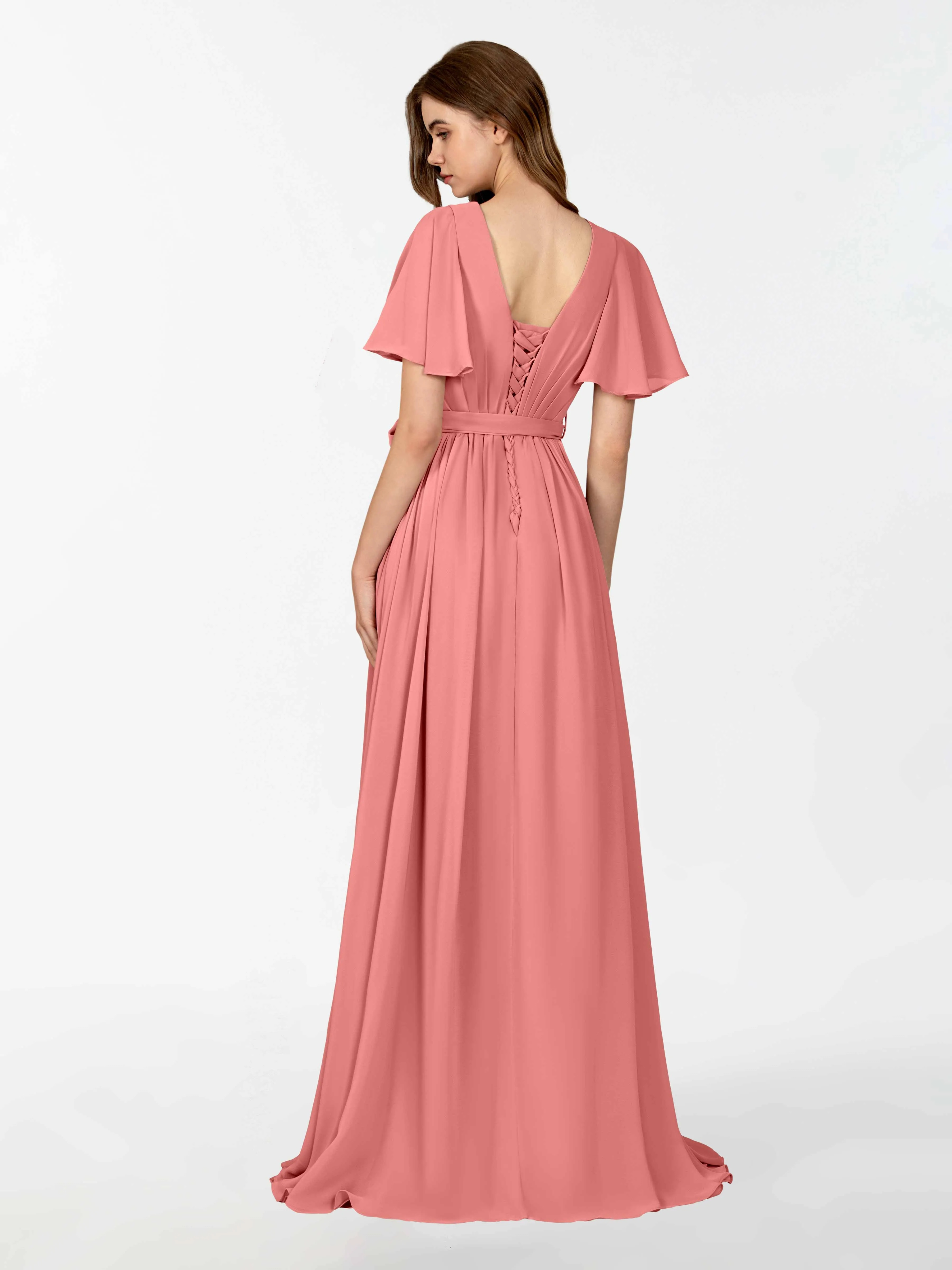 Kimberly Airy Pleated Corset Back Chiffon Dresses