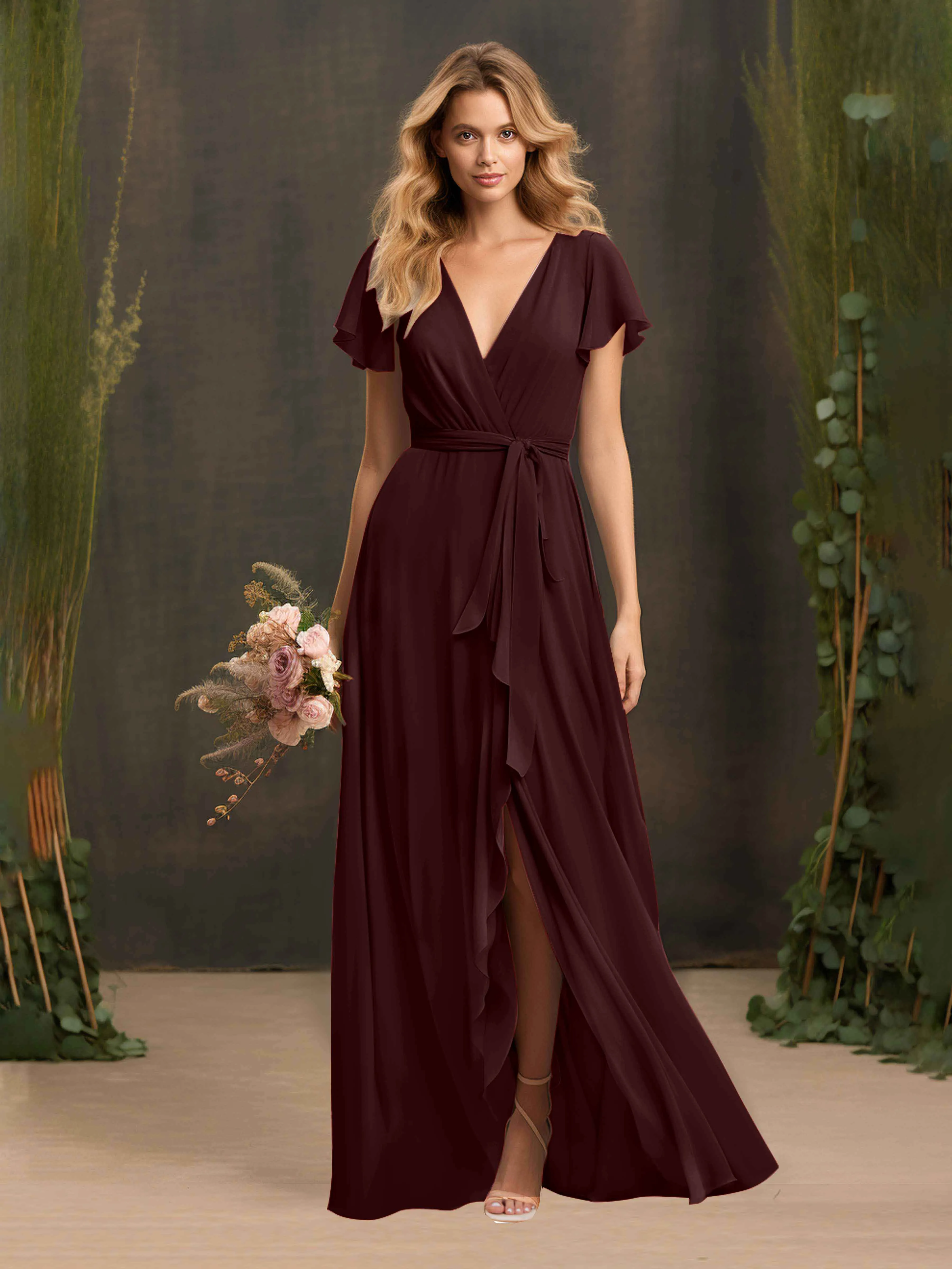 Kimberly Airy Pleated Corset Back Chiffon Dresses