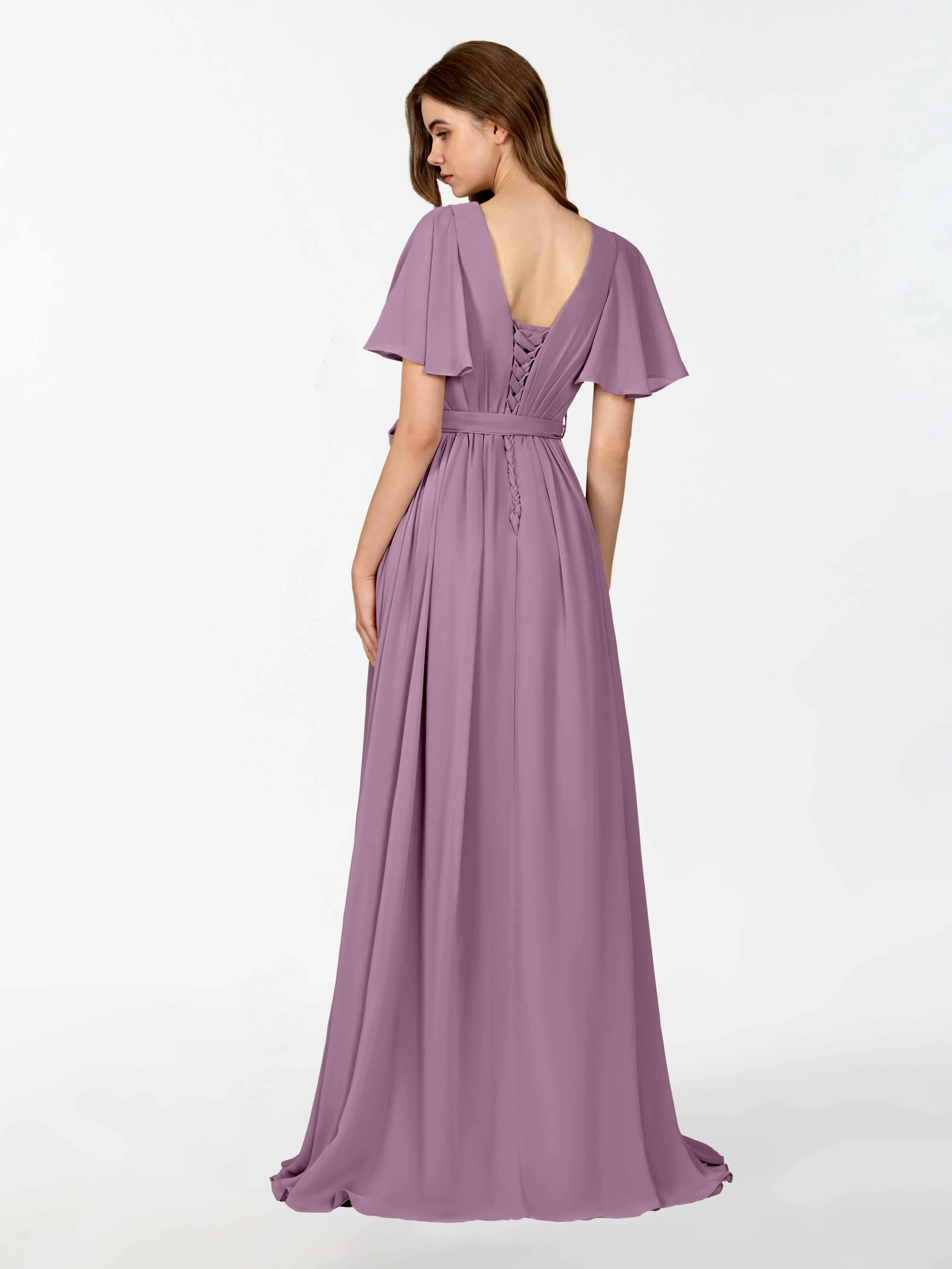 Kimberly Airy Pleated Corset Back Chiffon Dresses