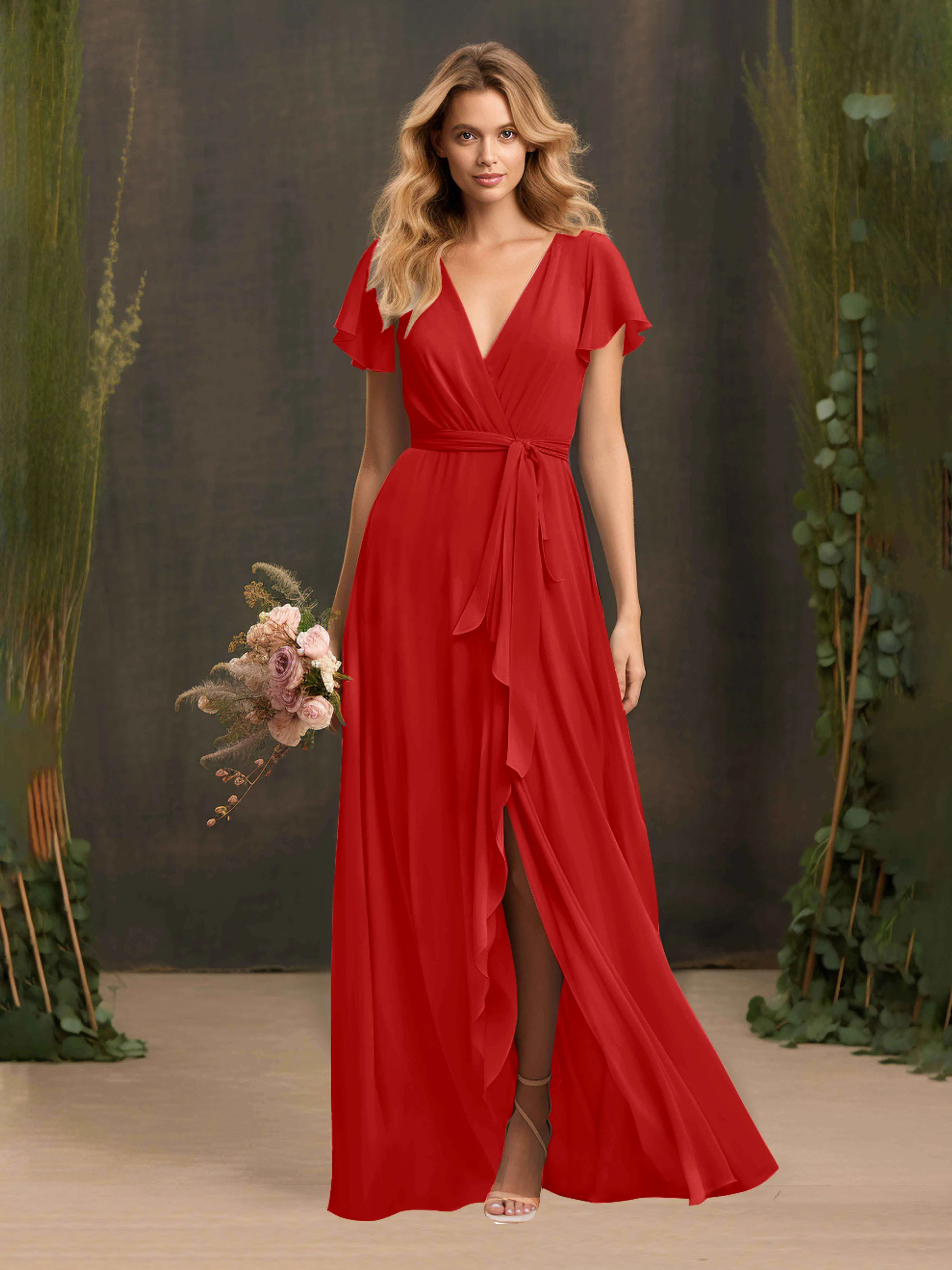 Kimberly Airy Pleated Corset Back Chiffon Dresses